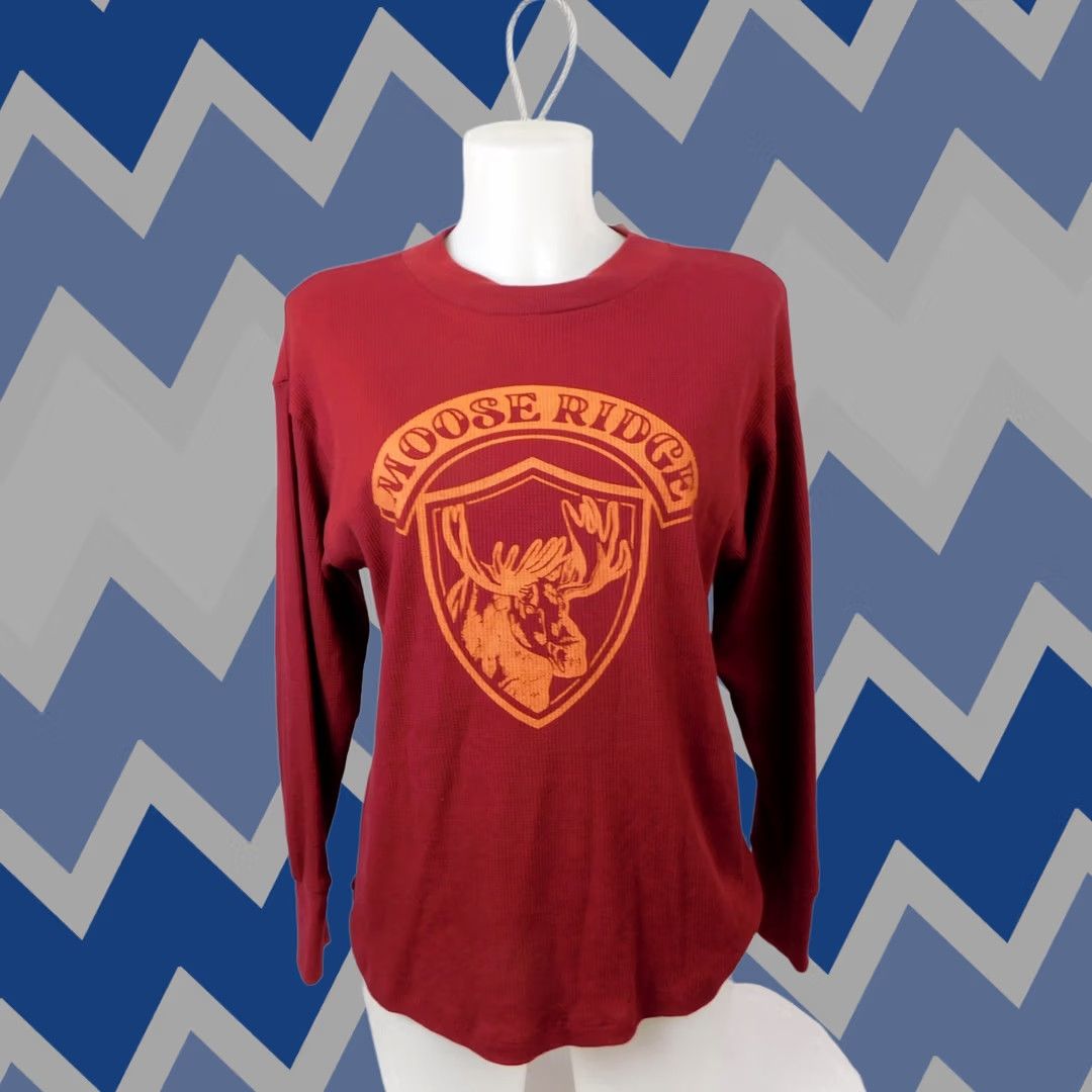 Vintage Sonoma Moose Ridge Long Sleeve Crew Neck Waffle-Knit Top - Red, M, Cotton Blend, Knit, Classic Fit, Women Size M / US 6-8 / IT 42-44 - 1 Thumbnail