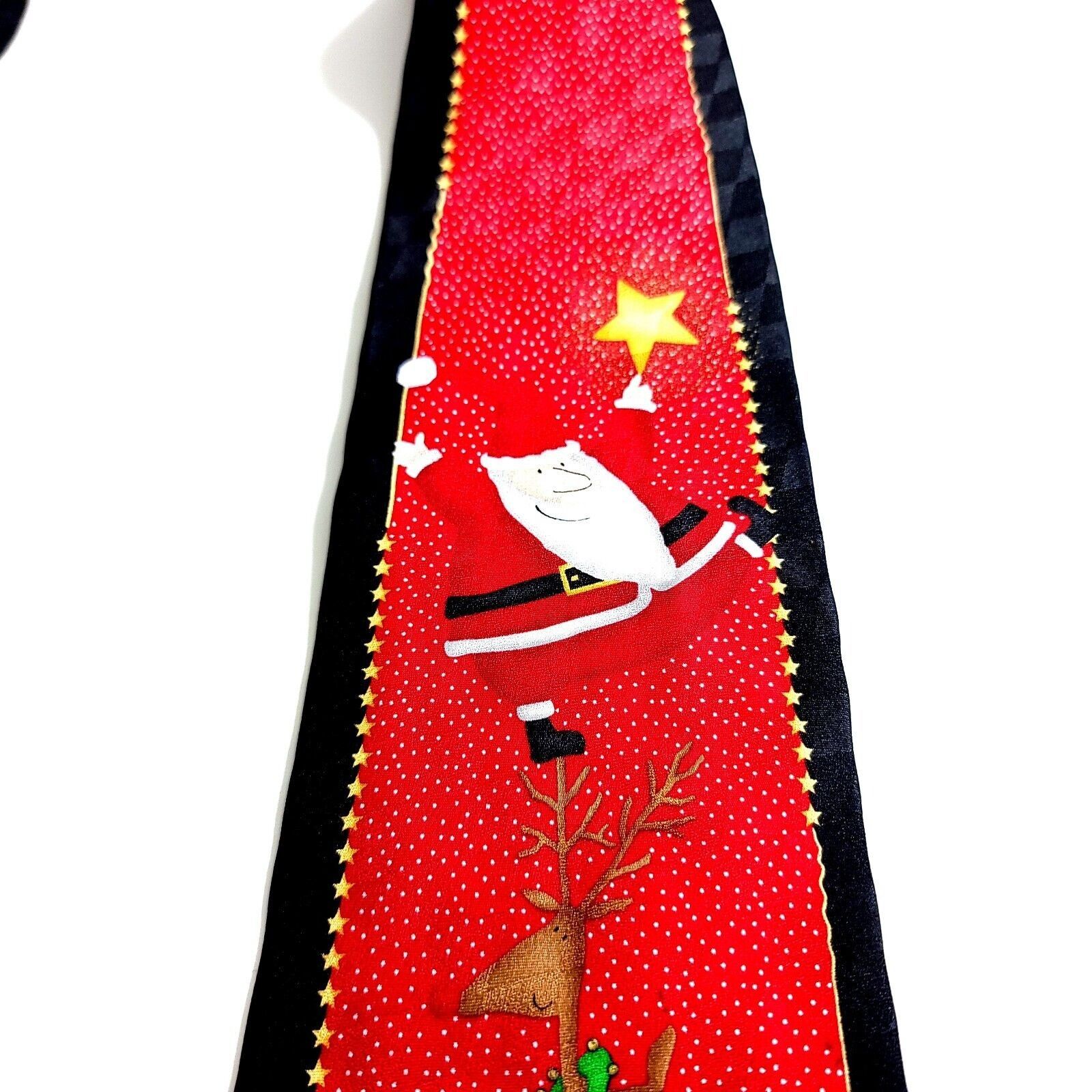 Vintage Hallmark Cool Yule Red Black Christmas Santa Reindeer Print Size ONE SIZE - 3 Thumbnail