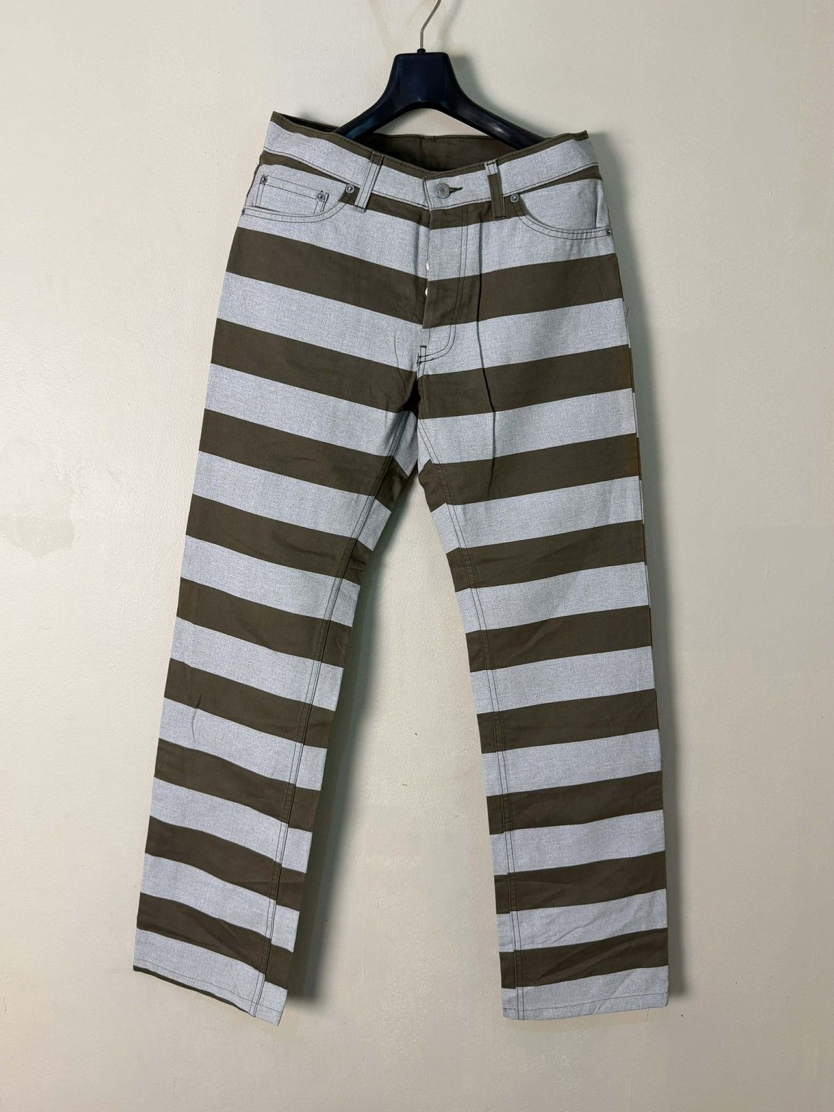 Helmut Lang Helmut Lang A/W 1999’s Olive Striped Prisoners Pants Size US 31 - 1 Thumbnail