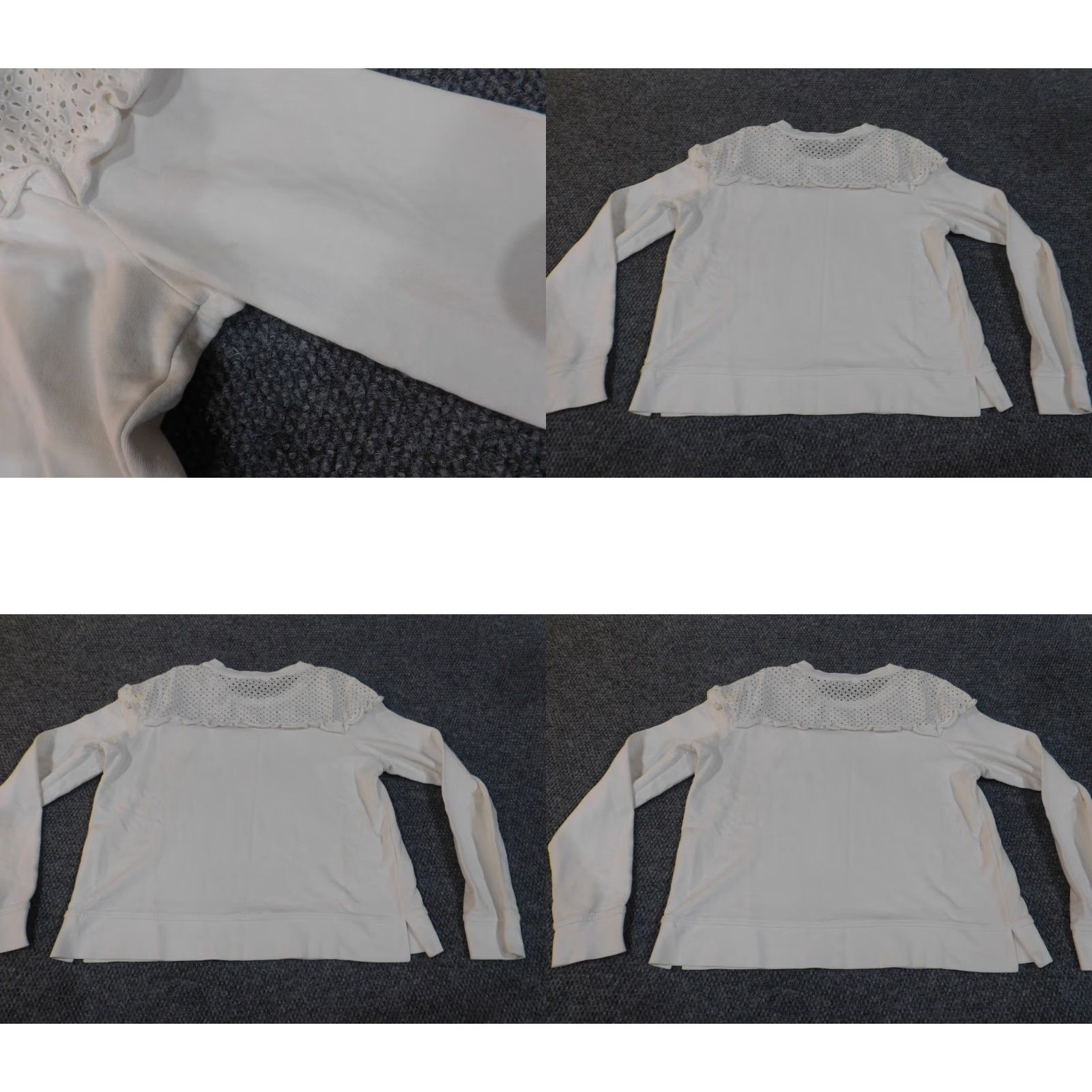 Vintage Crown & Ivy Sweater XL Womens White Eyelet Knit Crewneck Cotton Raglan Sleeve Pullover Size XL / US 12-14 / IT 48-50 - 8 Thumbnail