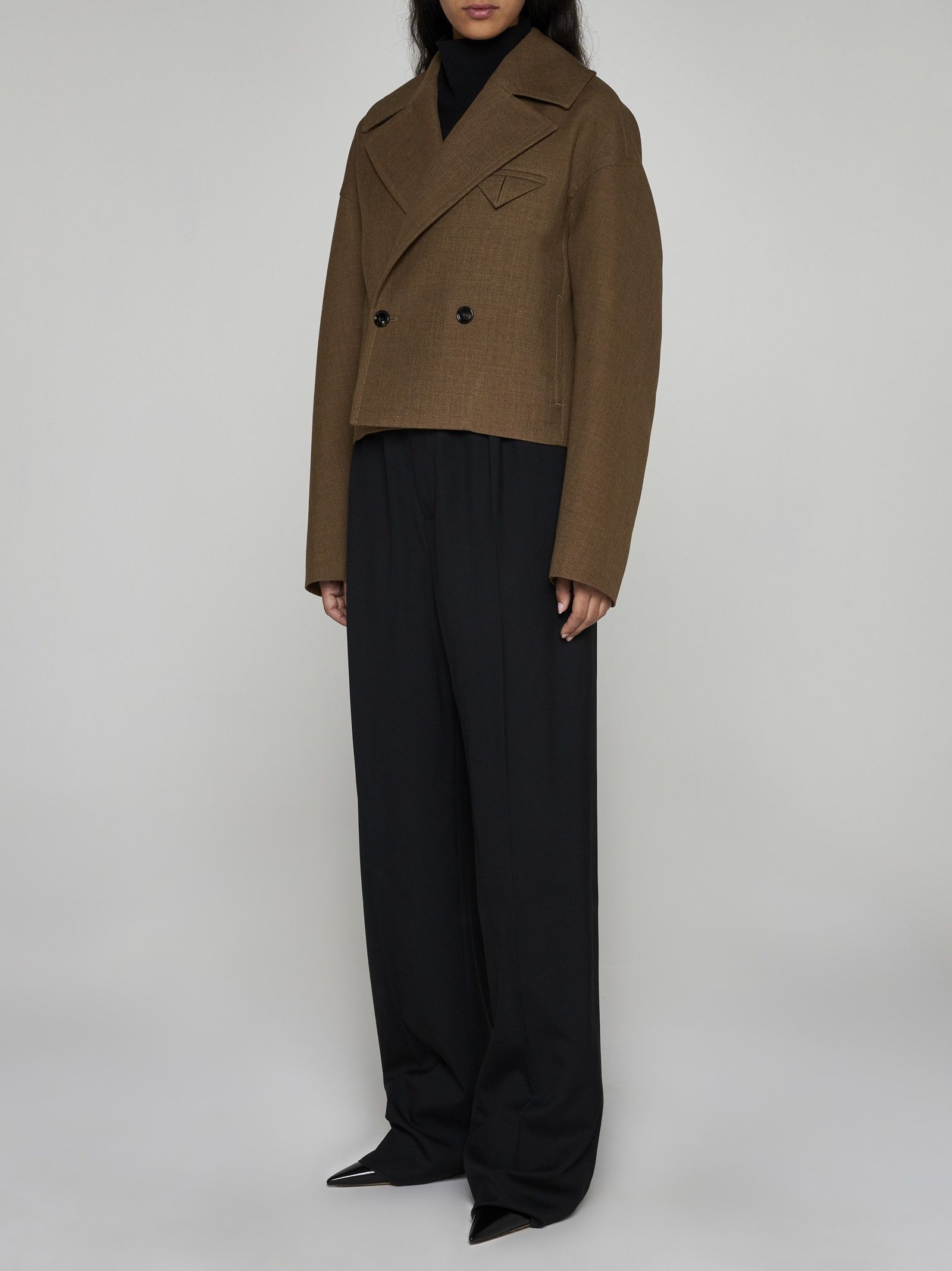 Bottega Veneta o1n1vont0325 Structured Split Wool Blouson Jacket in Brown Size M / US 6-8 / IT 42-44 - 3 Thumbnail