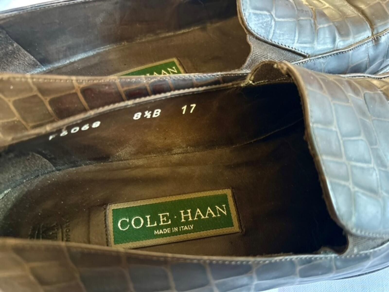 Cole Haan Cole Haan Men's Brown Croc-Embossed Leather Loafers Size 8.5 Size US 8.5 / EU 41-42 - 3 Thumbnail