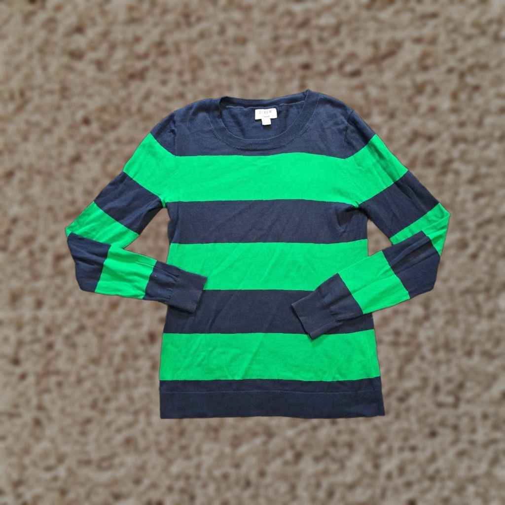 J.Crew J.CREW Sweater Womens XS Blue Green Rugby Stripe Knit Long Sleeve Preppy Crew Neck Pullover Lightweight Casual Regular Knit Fall Winter Spring Size XS / US 0-2 / IT 36-38 - 1 Thumbnail