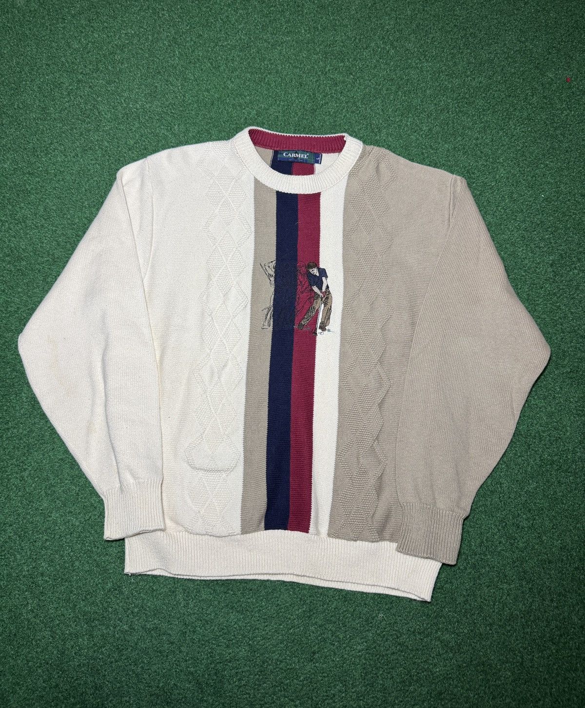 Vintage Vintage 90s Carmel Knit Golf Knit Lrg Cotton Mens Sweater Size US L / EU 52-54 / 3 - 1 Thumbnail