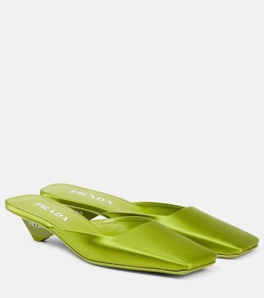 $1.4K Value Prada Satin Square Toe Mule Shoes Sandals In Green, Women's (Size 8)