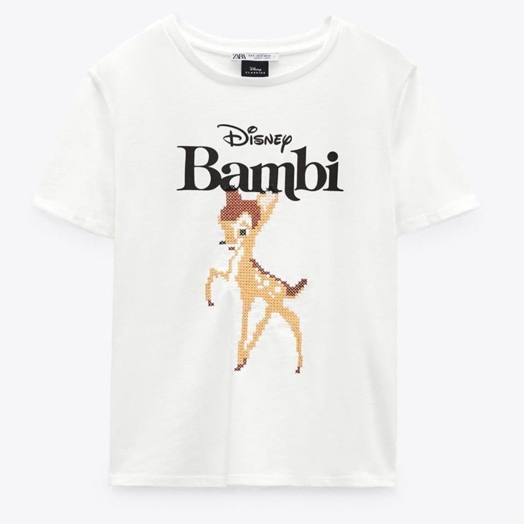 Zara Zara x Disney Bambi Cross Stitch Cotton Crewneck T Shirt- S Size S / US 4 / IT 40 - 1 Thumbnail