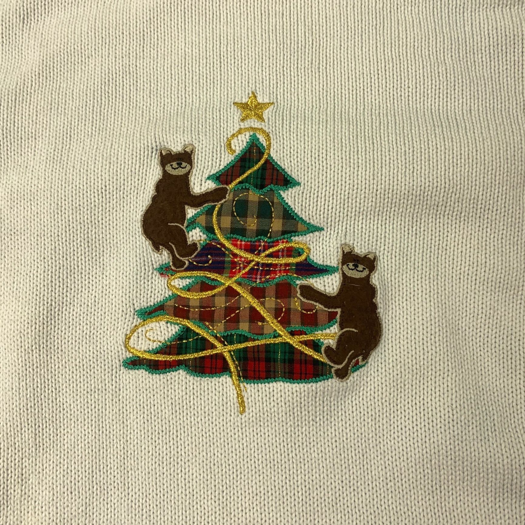Vintage Cabelas Womens Large White Christmas Holiday Tree Cats Winter Fun Sweater Size L / US 10 / IT 46 - 2 Thumbnail