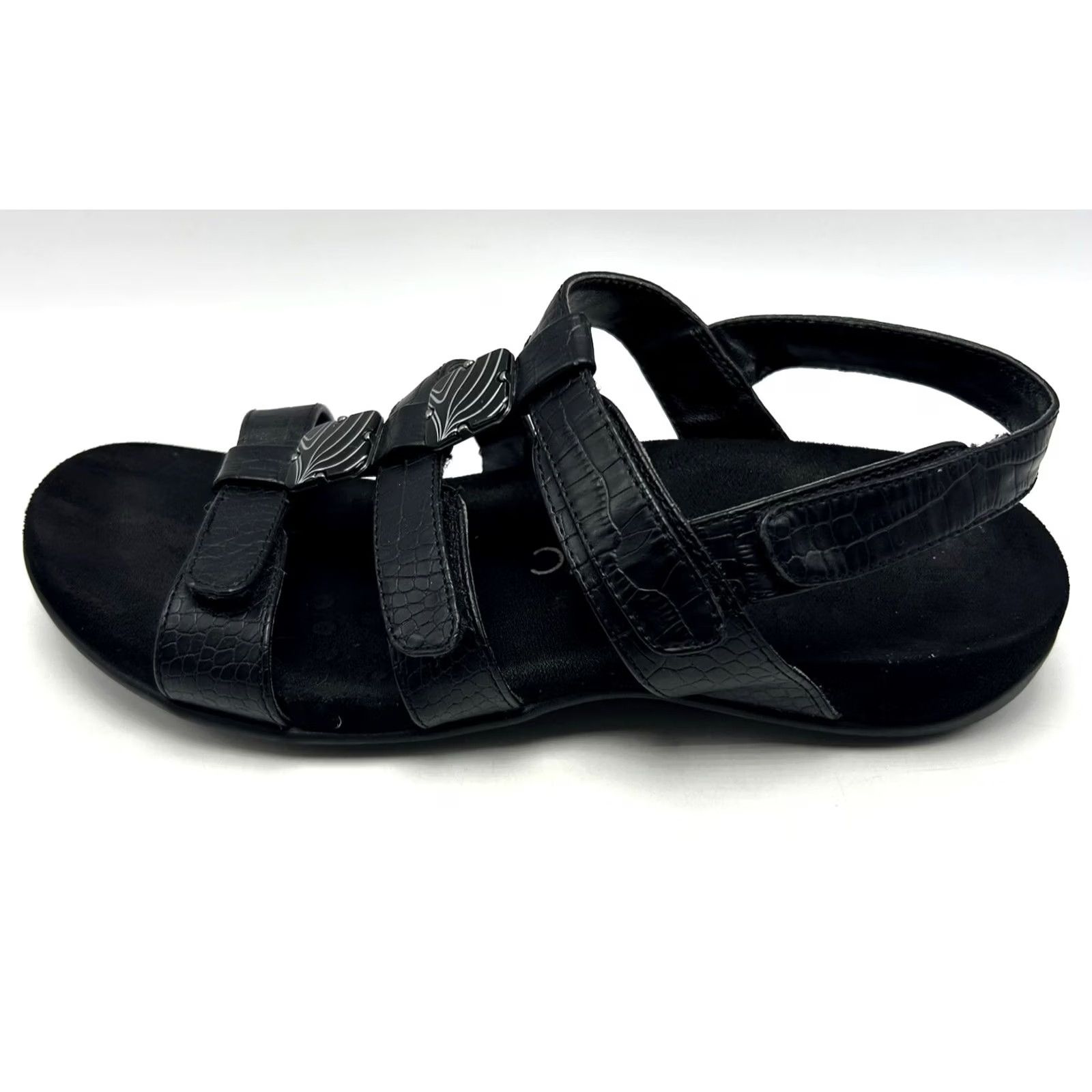 Vionic Vionic Sandals Women 7 Amber Black Python Adjustable Strappy Slingback Size US 7 / IT 37 - 4 Thumbnail