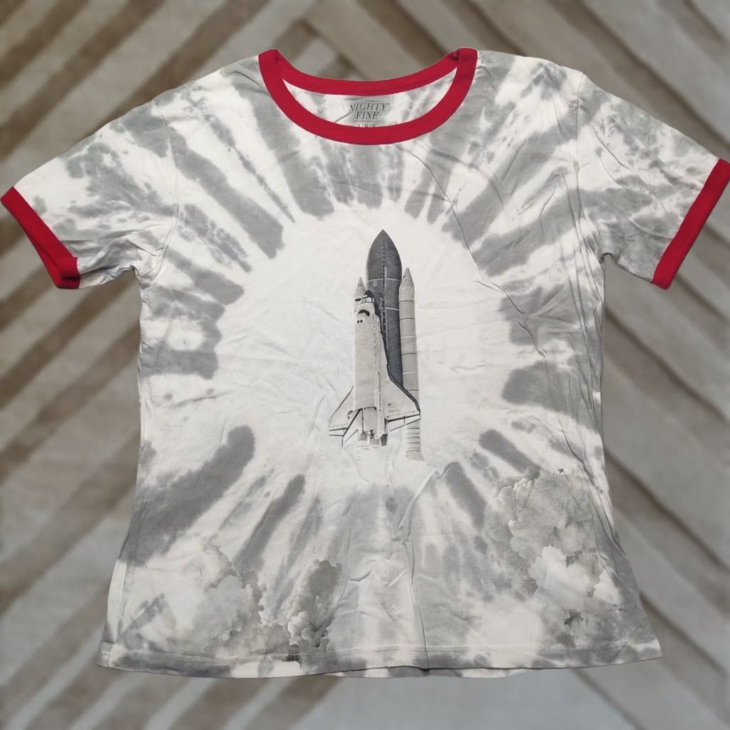 Vintage NASA SPACE SHUTTLE Women Large Gray Tie Dye Ringer Short Sleeve T-Shirt NEW Size L / US 10 / IT 46 - 1 Thumbnail