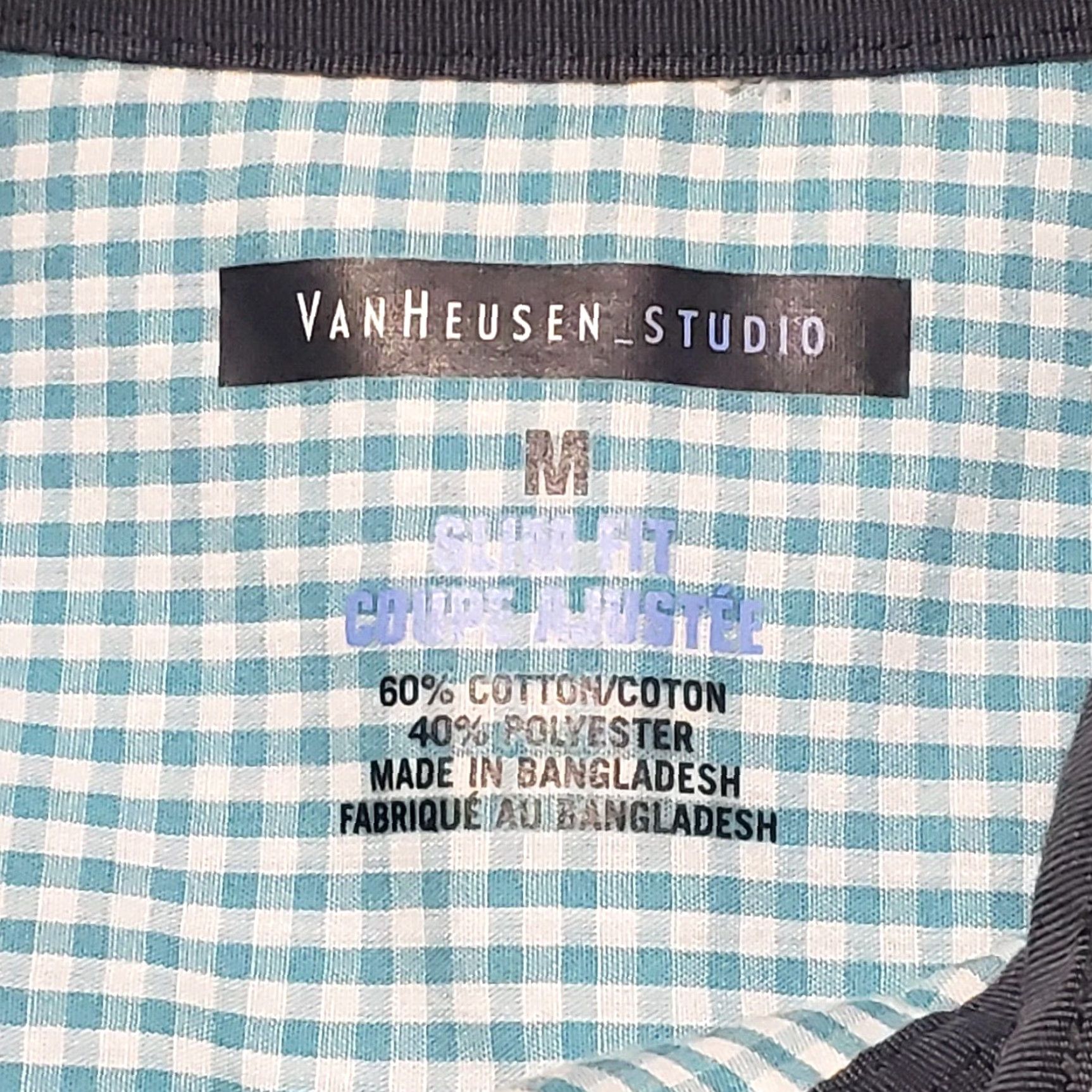 Van Heusen VINTAGE Van Heusen Dress Shirt Blue Checkered M Adult Men's Button-Down Long Sleeve Size 40R - 3 Thumbnail