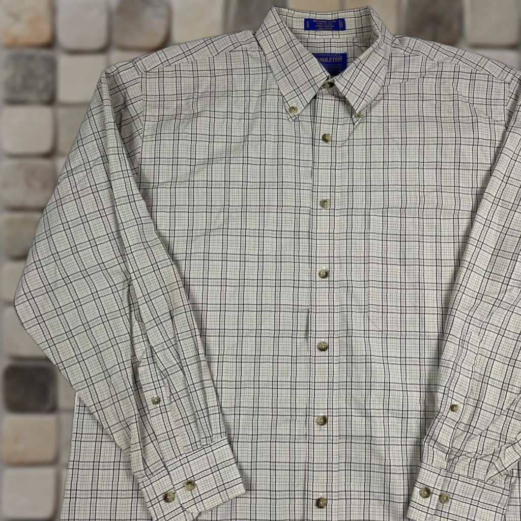 Pendleton VINTAGE Pendleton Broadway Cloth Shirt Mens Large Beige Plaid Long Sleeve Button-Down Collared Size US L / EU 52-54 / 3 - 1 Thumbnail