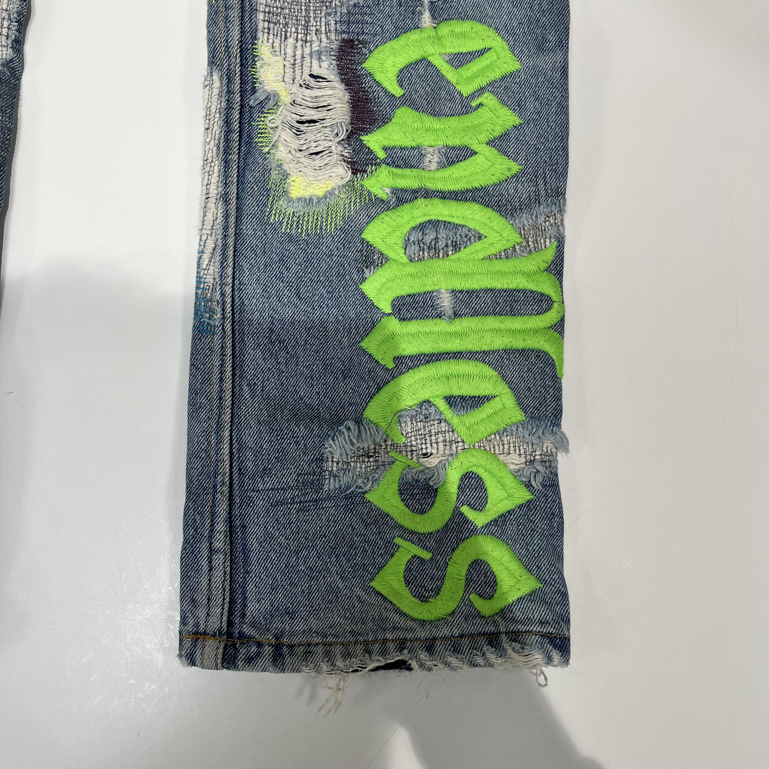 Endless Vlone x Endless Embroidered And Distressed Denim Jeans Blue Size US 32 / EU 48 - 19 Thumbnail