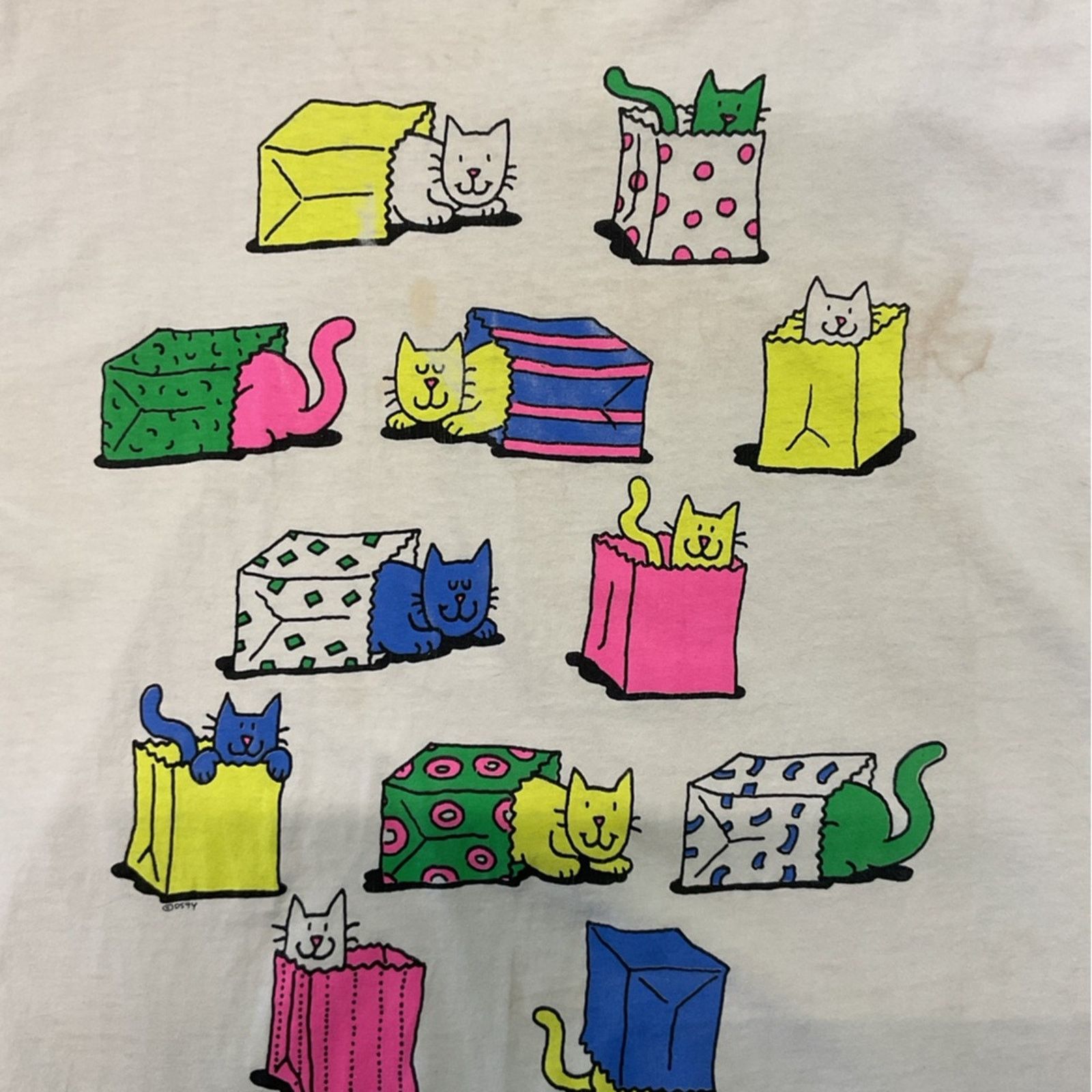 Vintage Vintage 90’s Cats Graphic Beige T-Shirt Size US XL / EU 56 / 4 - 6 Thumbnail