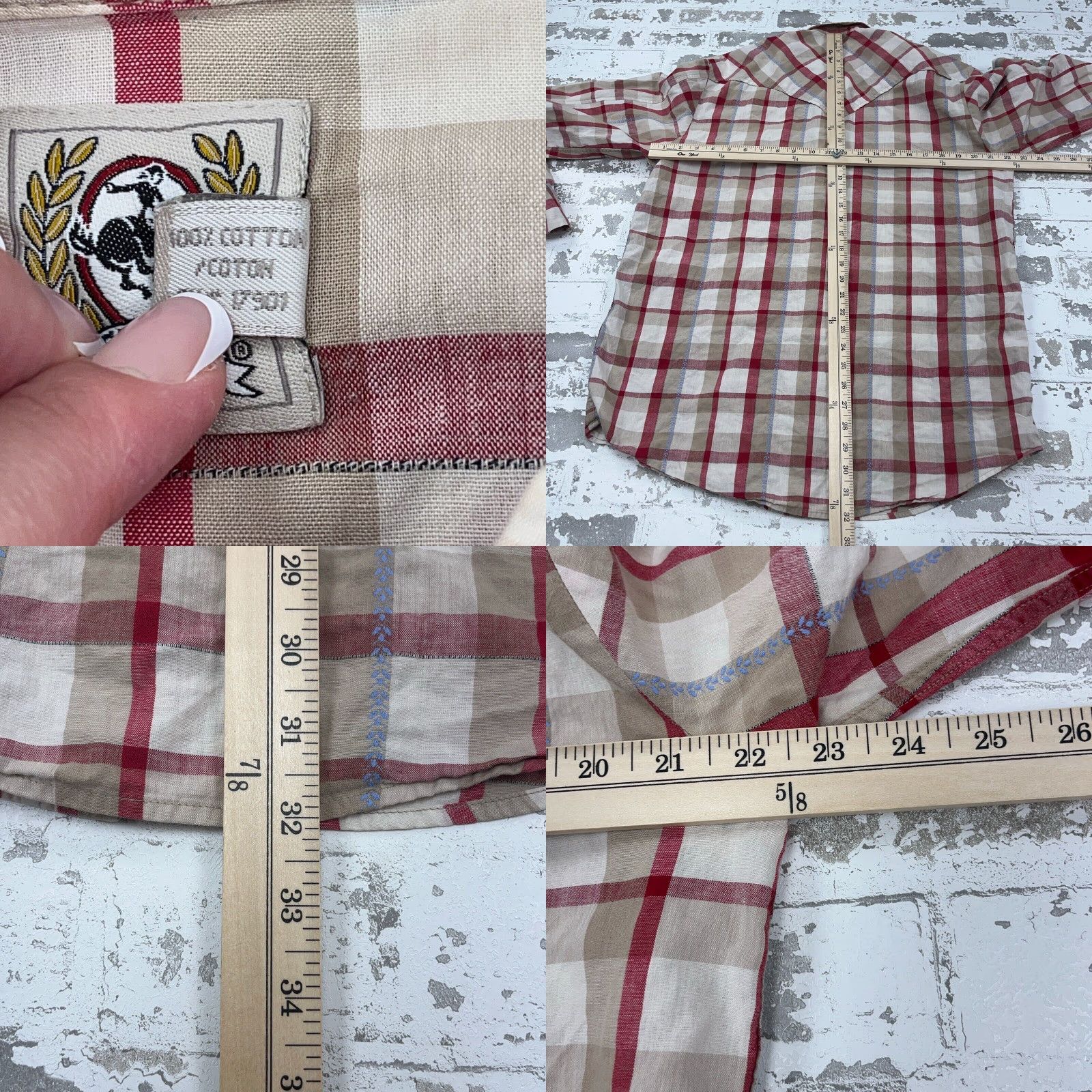 YOKE Cinch Shirt Men Large Red Tan Pearl Snap Plaid Western Cowboy Rodeo Yoke Pockets Size US L / EU 52-54 / 3 - 8 Thumbnail