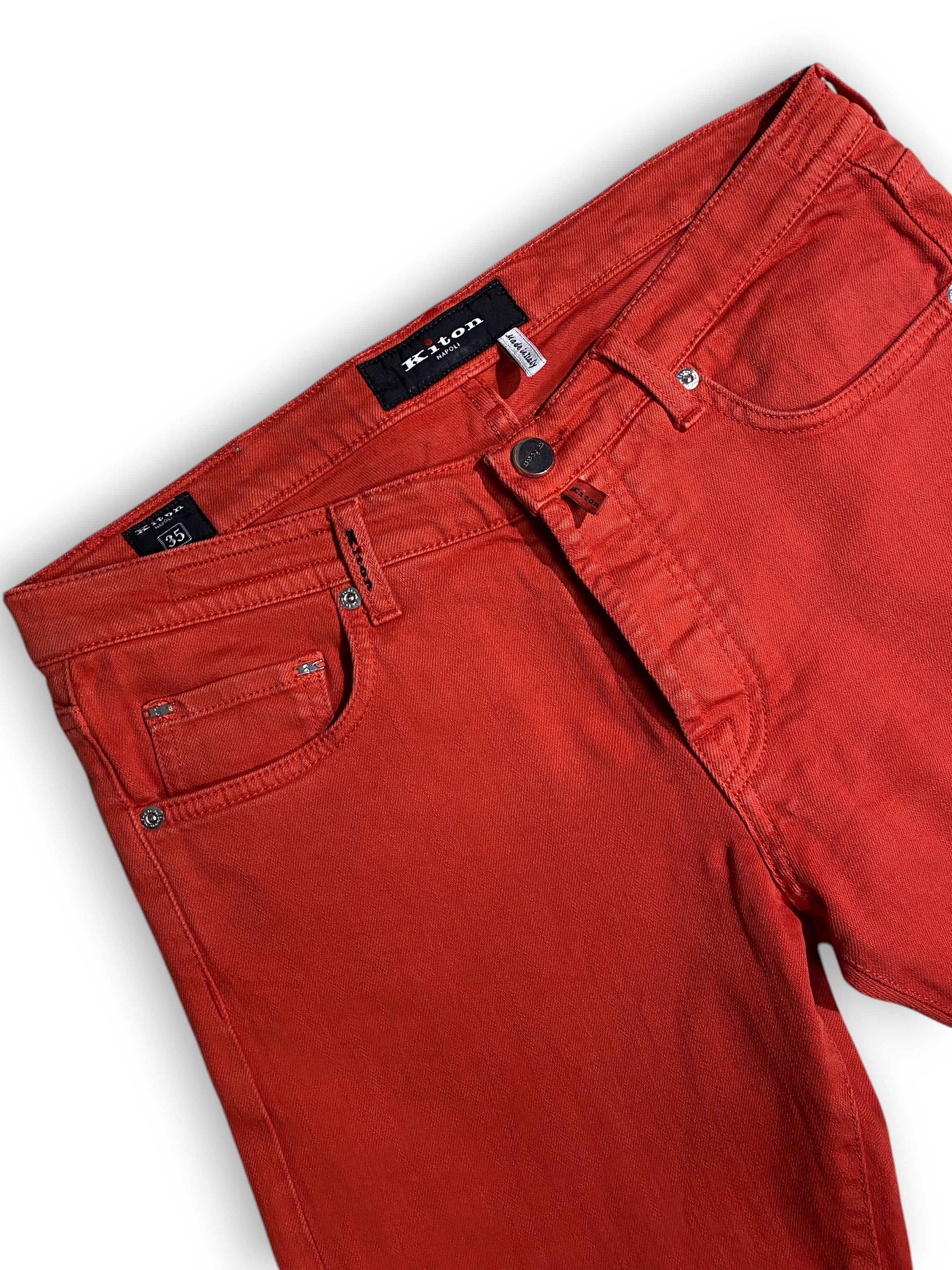 Kiton Kiton Red 5 Pocket Classic Washed Denim Slim Jeans Pants Size US 35 - 5 Thumbnail
