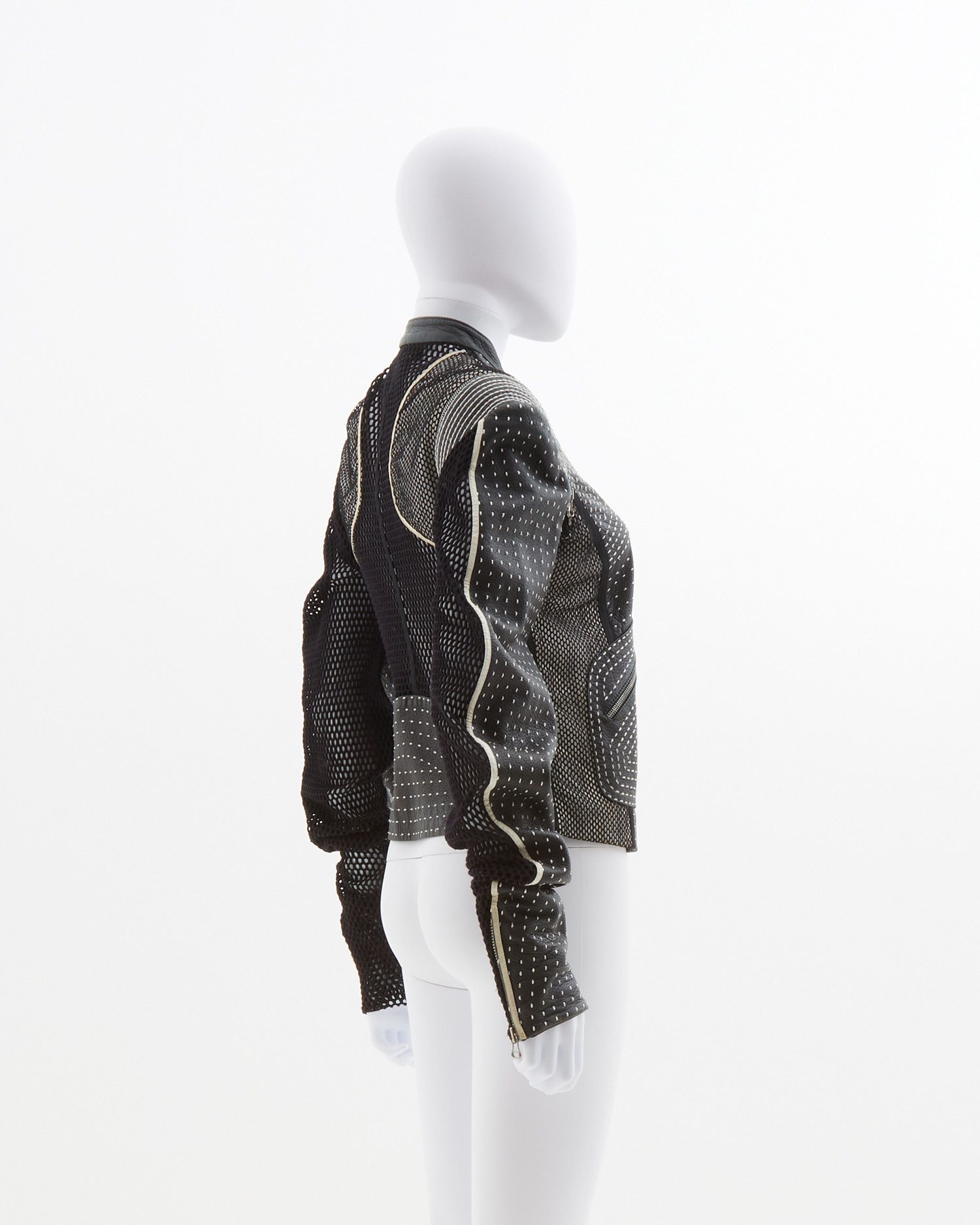 Gianfranco Ferre S/S 2004 Black back netted motorcycle leather jacket Size M / US 6-8 / IT 42-44 - 4 Thumbnail