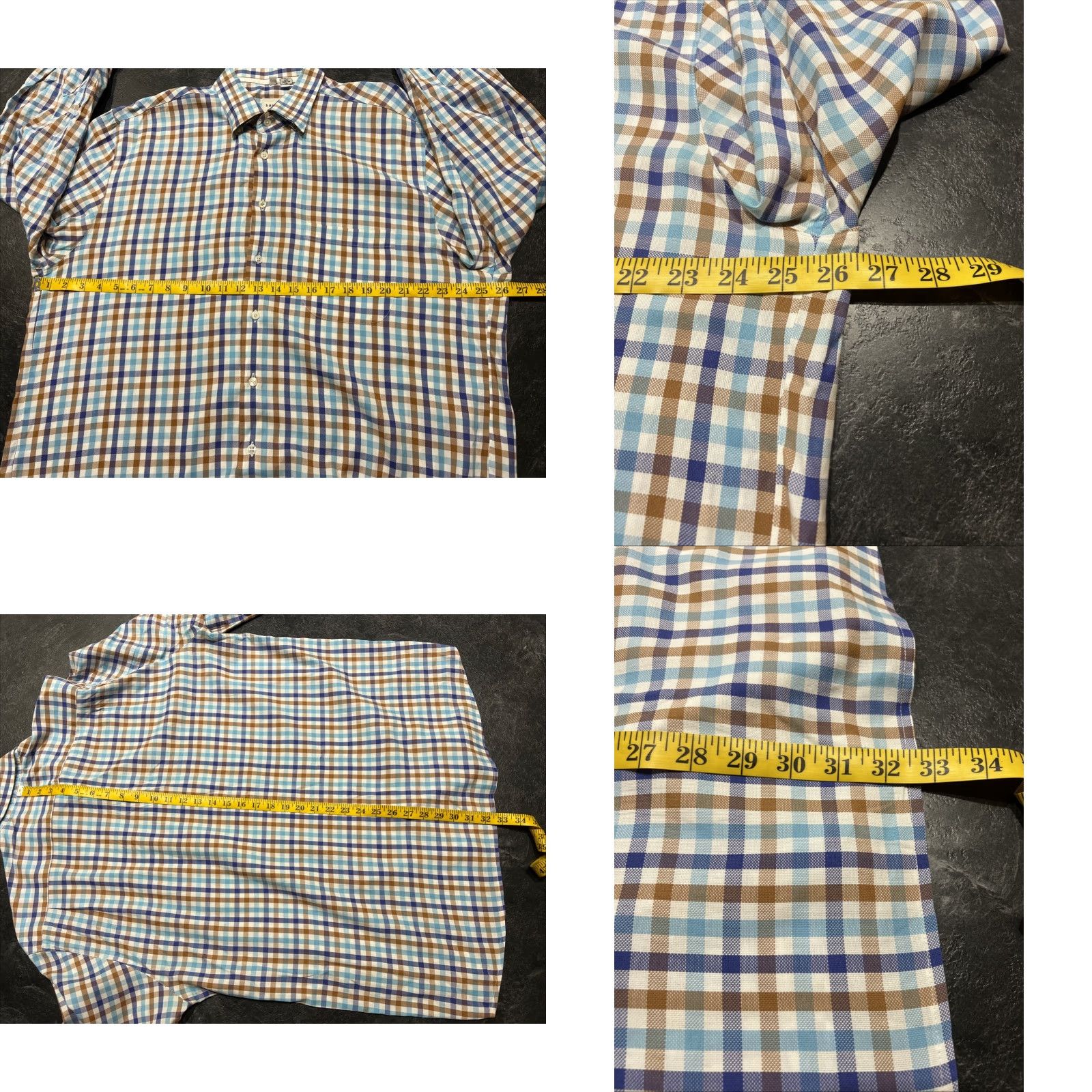 Vintage Haupt Mens Dress Shirt XL Long Sleeve Plaid Blue Business Formal Workwear 17.5 Neck Size 46R - 8 Thumbnail