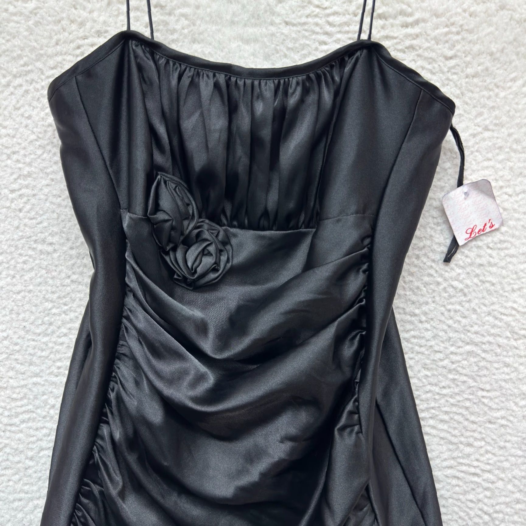 Vintage NEW DEADSTOCK 90s Y2K Vintage Prom Dress Large Black Satin Fairy Goth Whimsigoth Size L / US 10 / IT 46 - 3 Thumbnail