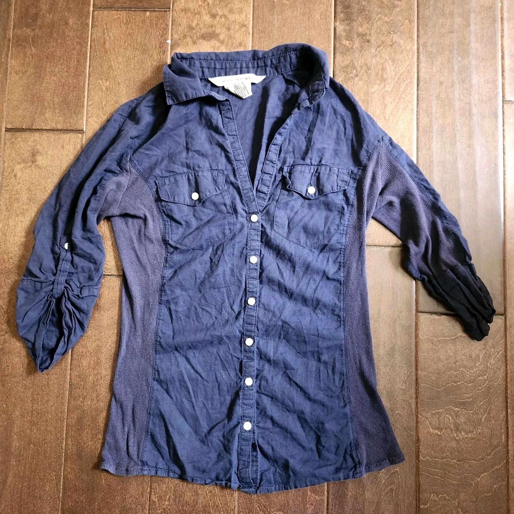 Vintage VINTAGE? No. Max Studio Shirt Men Navy Blue Pocket Button-Up Regular Small Cotton Long Sleeve Casual Travel Party 90s? Size US S / EU 44-46 / 1 - 2 Thumbnail