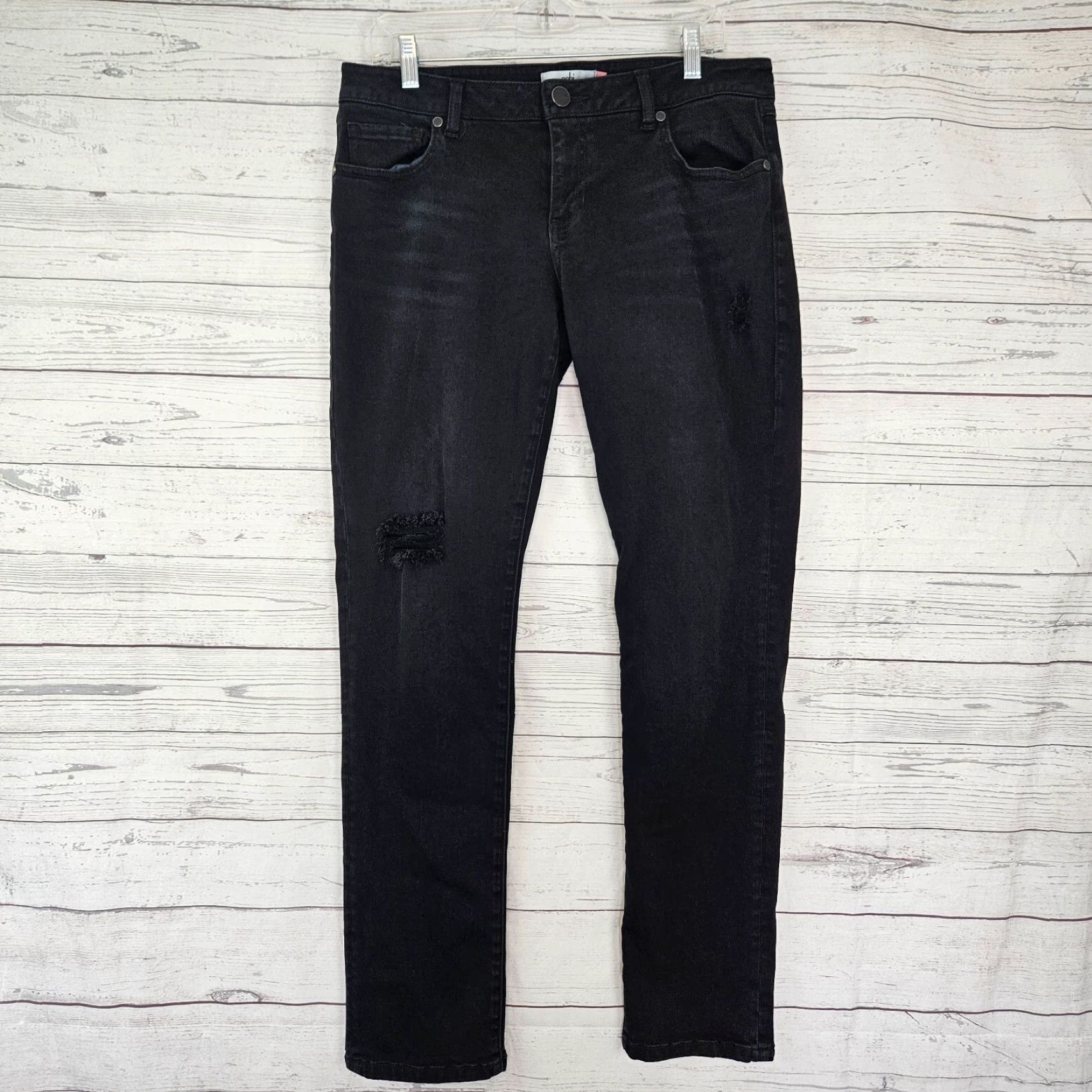 Vintage Cabi Jeans 3387 Womens Slim Boyfriend Jeans Sz 8 Black Distressed Mid Rise, Cotton Blend, Denim, Regular, Womens, Jeans, Distressed, Mid Rise, Black Size 30" / US 8 / IT 44 - 2 Thumbnail