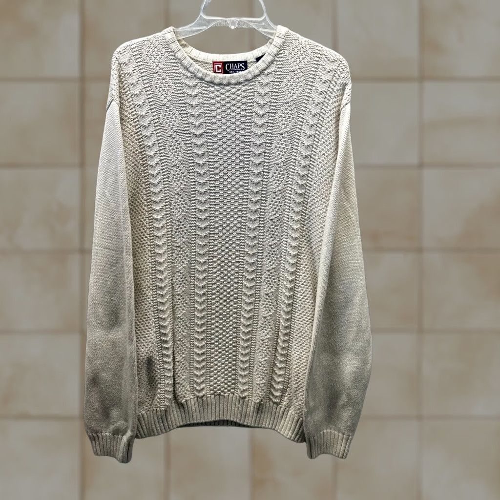Chaps Chaps Sweater Adult Large Creme Knit Chevron Diamond Pullover Mens Framed Size US L / EU 52-54 / 3 - 1 Thumbnail