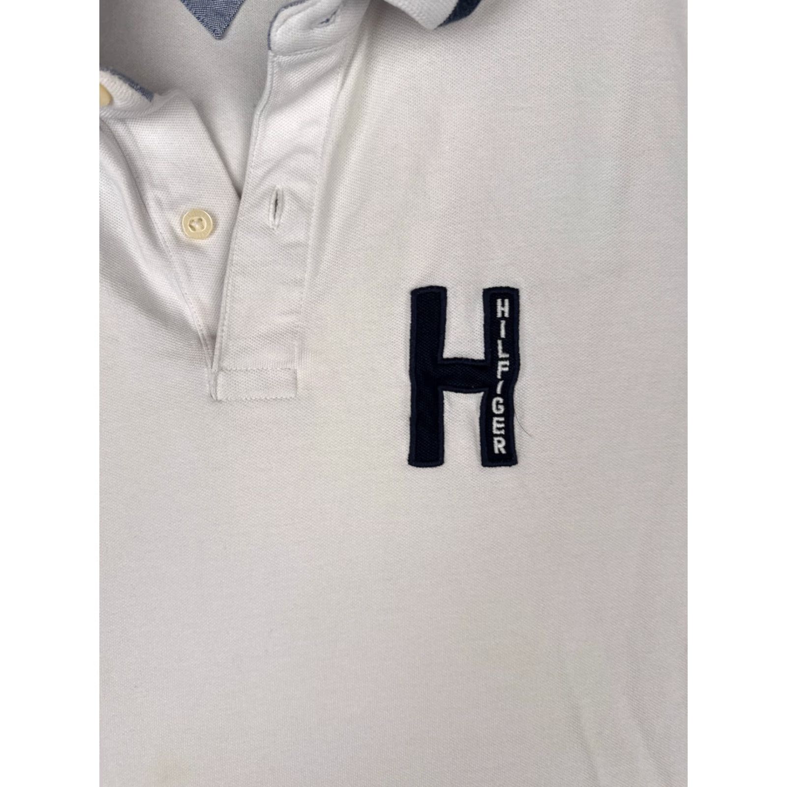 Tommy Hilfiger VINTAGE Tommy Hilfiger Polo Shirt Men Large White Cotton Blend Short Sleeve Slim READ Size US L / EU 52-54 / 3 - 6 Thumbnail