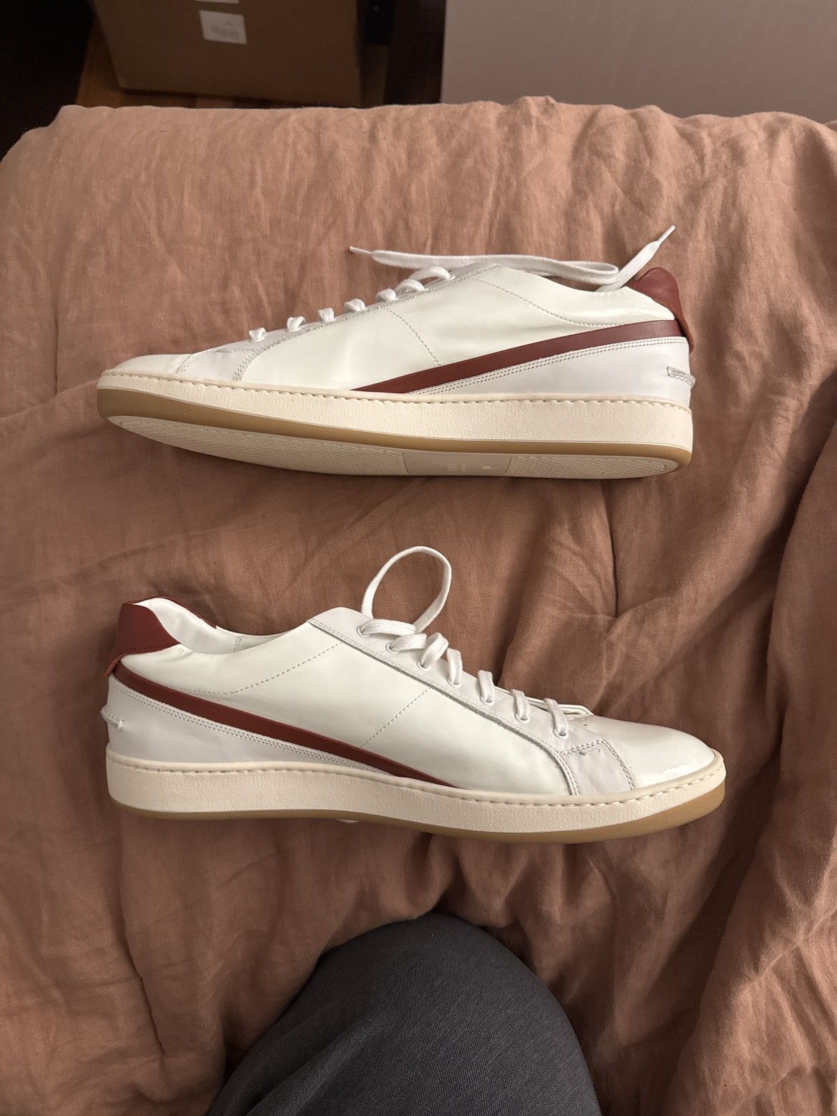 Fendi Fendi White/ Maroon Leather Sneakers Size US 10 / EU 43 - 6 Thumbnail