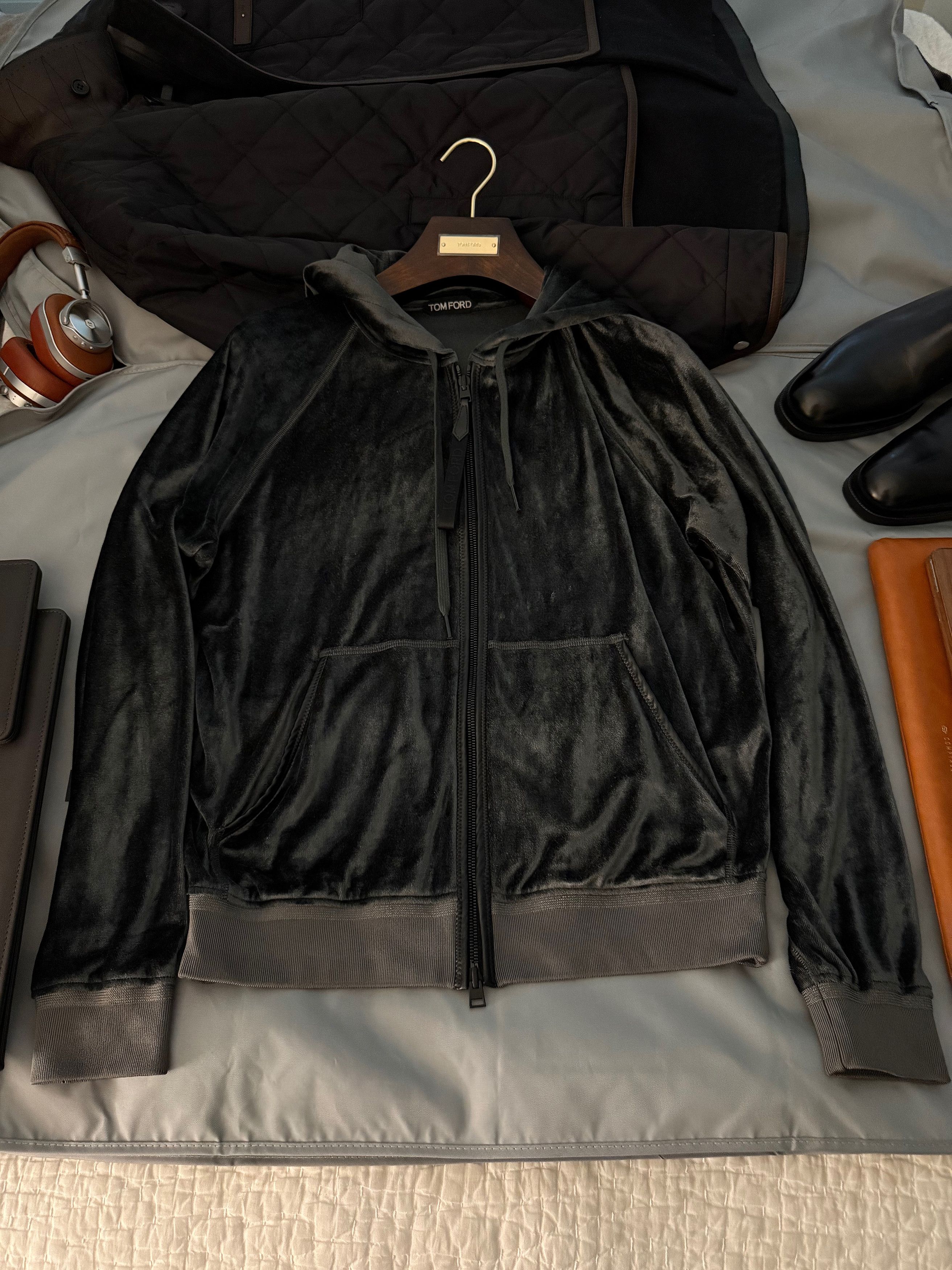 Tom Ford Best Dressed $1,850 w/Tax Velour Leather Accents Hoodie Size US M / EU 48-50 / 2 - 2 Thumbnail