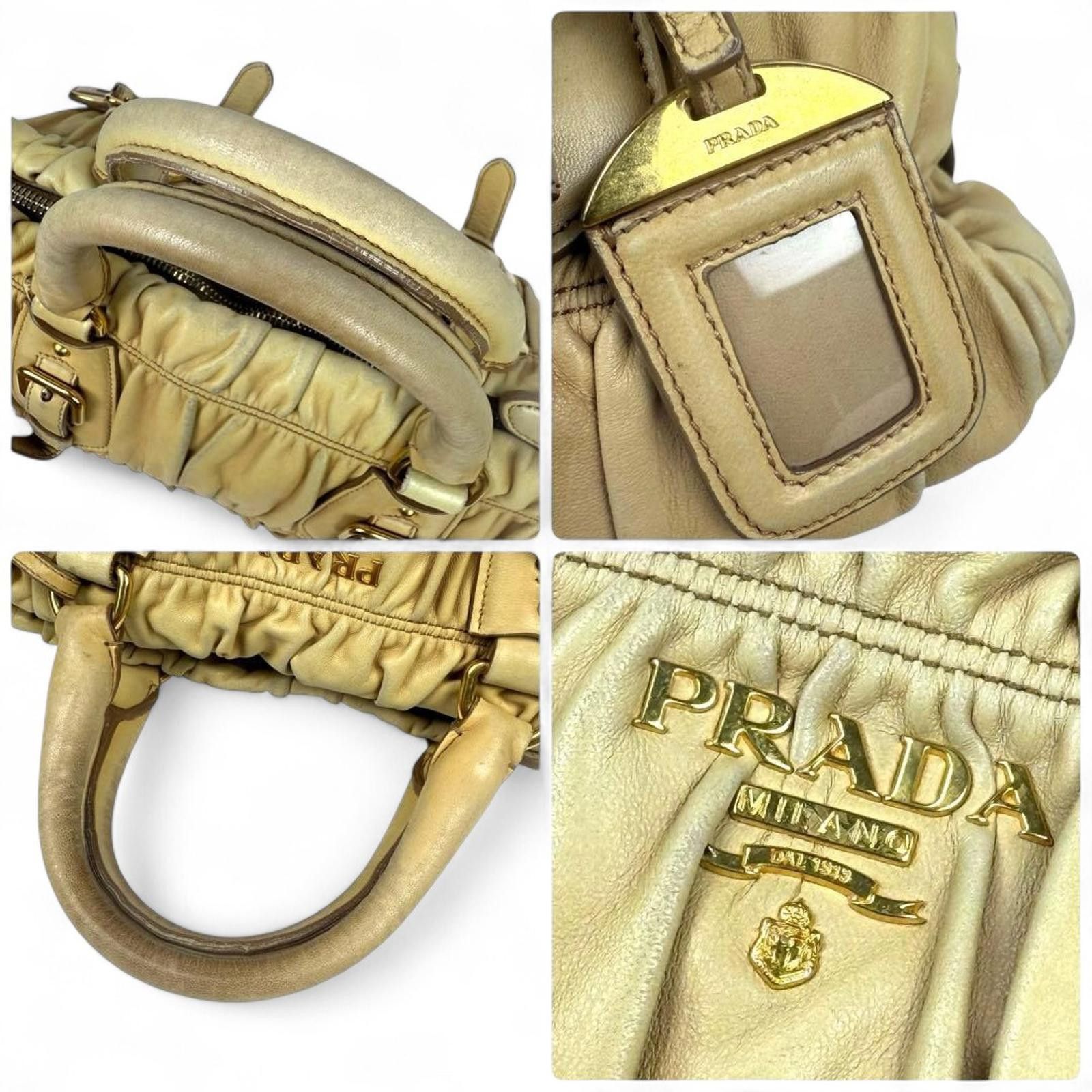 Prada Prada - Beige Leather Handbag Gold Hardware Size ONE SIZE - 6 Thumbnail