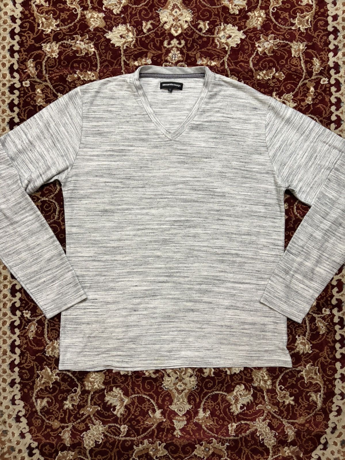 semanticdesign Stripe Textured V-Neck Long Sleeve Tee Shirt Size US M / EU 48-50 / 2 - 1 Thumbnail