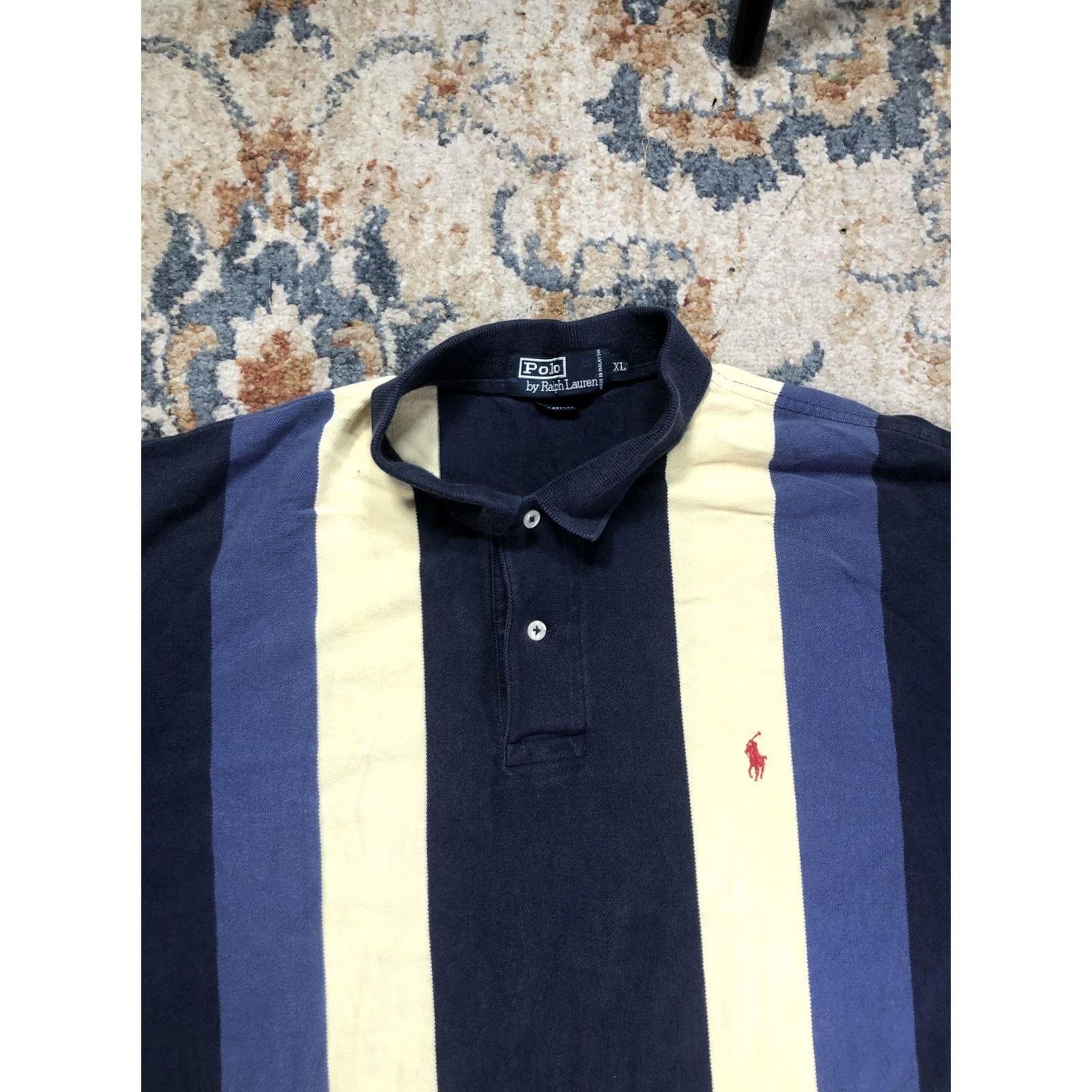 Polo Ralph Lauren Polo by Ralph Lauren Polo Shirt Mens XL Navy Yellow Stripe Pony Logo Casual Size US XL / EU 56 / 4 - 2 Thumbnail