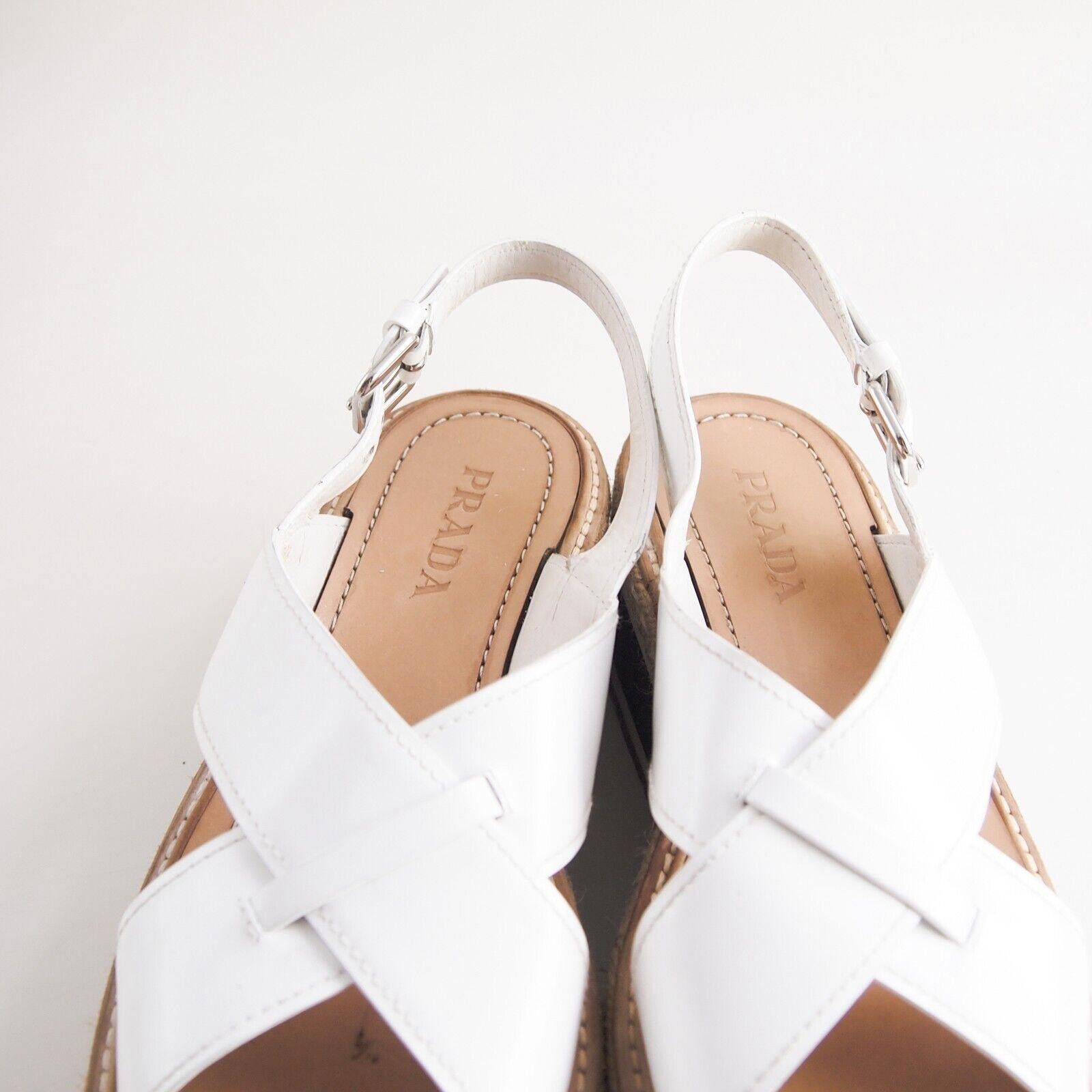 Prada Prada Slingback Sandals Platfom White Leather US 9.5 EU 39.5 Size US 9.5 / IT 39.5 - 4 Thumbnail