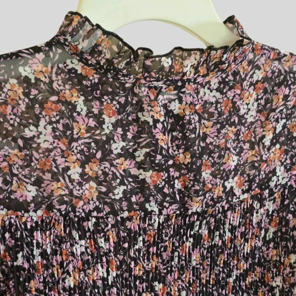 Topshop TOPSHOP Women’s Floral Sheer Blouse Boho Pleated Button-Up L Size XS / US 0-2 / IT 36-38 - 8 Thumbnail