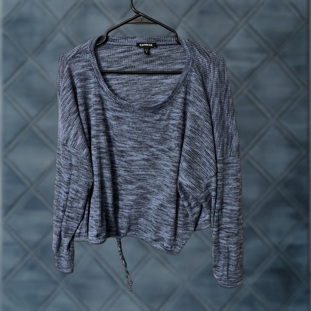 Express Express Pullover Sweater Top Women's Medium Blue Knit Long Sleeve Tie Hem Front Size M / US 6-8 / IT 42-44 - 1 Thumbnail