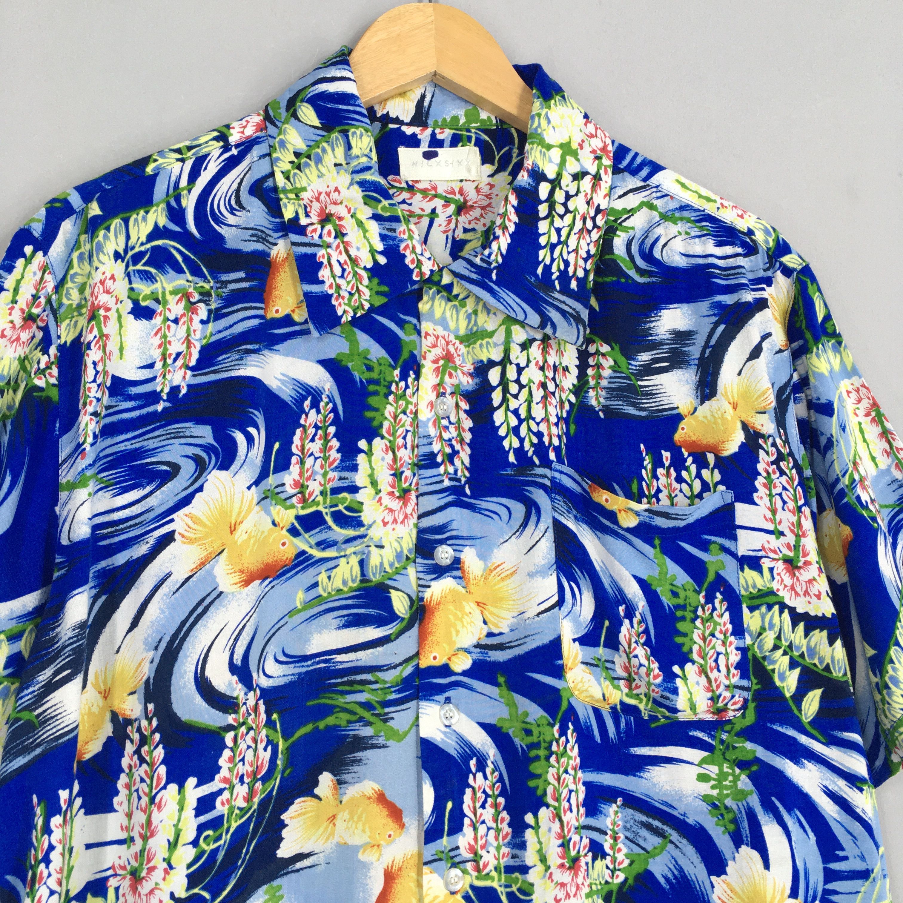 Japanese Brand Vintage Hawaiian Patina Japanese Gold Fish Rayon Blue Shirt Size US M / EU 48-50 / 2 - 3 Thumbnail