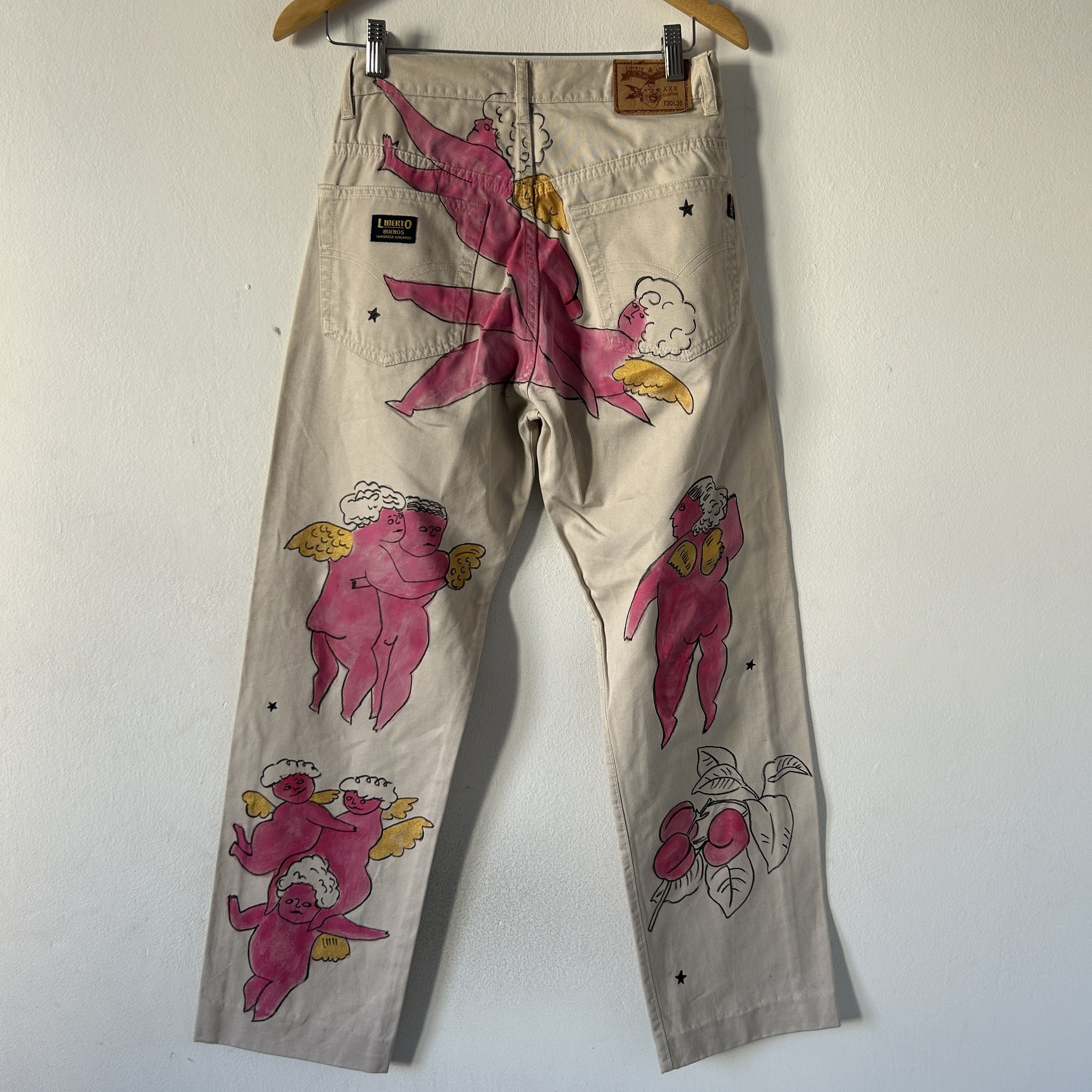 Custommade Hand-Painted Angels Cotton Trousers Size 30" / US 8 / IT 44 - 11 Thumbnail