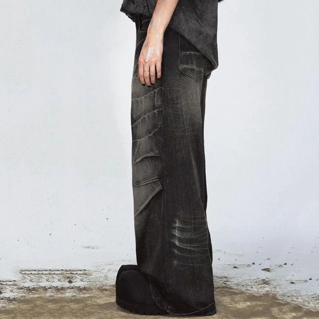 Jean × Vintage washed faded lightning crack loose jeans Size US 31 - 4 Thumbnail