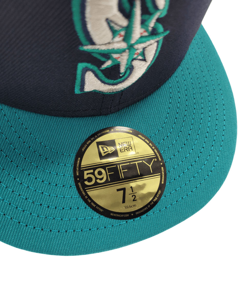 New Era MLB New Era Seattle Mariners 7 1/2 Navy Blue/Teal Fitted Cap Size ONE SIZE - 3 Thumbnail