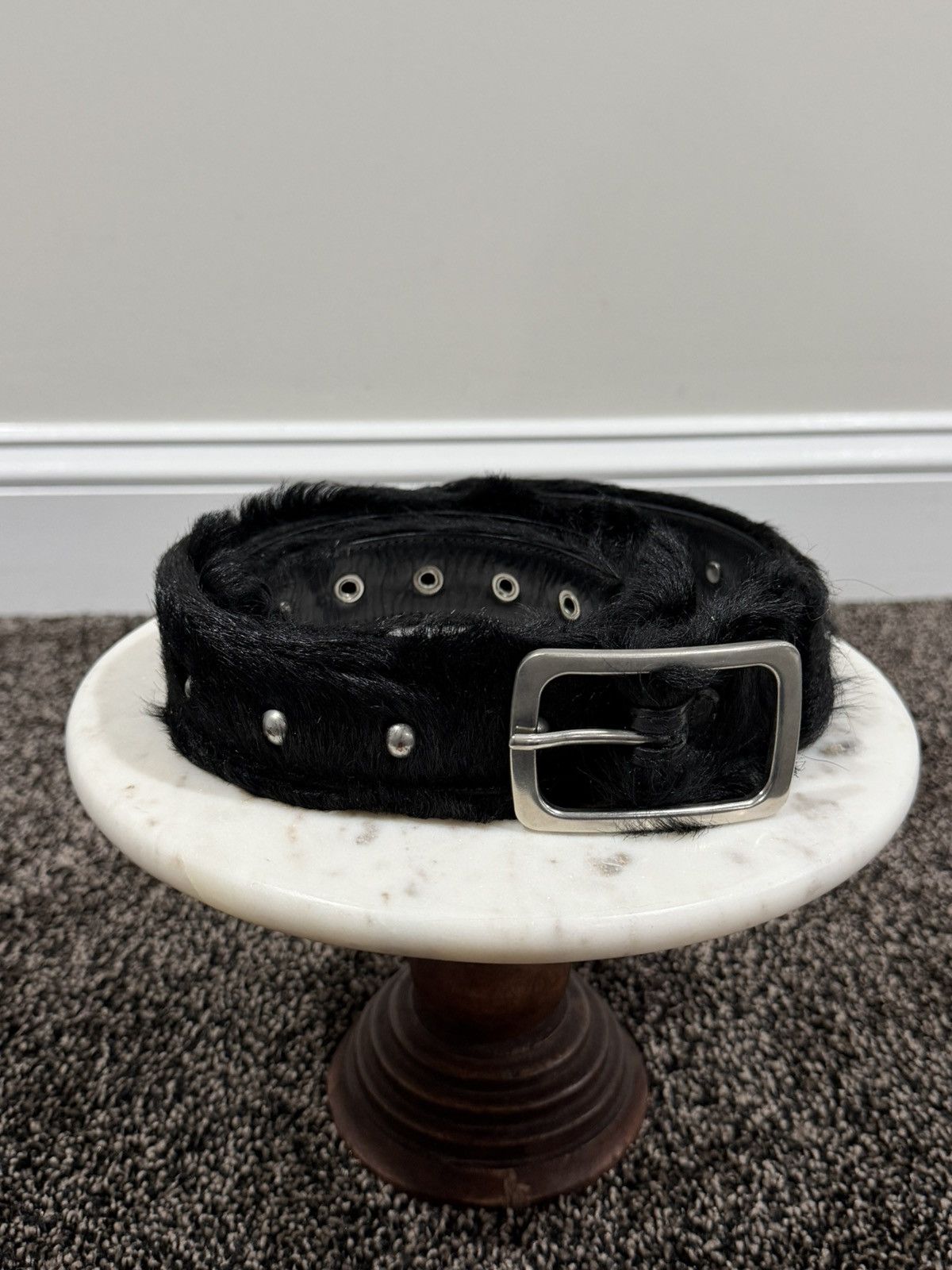 Dries Van Noten Dries Van Noten FW22 Black Fur Horsehair Studded Belt Size ONE SIZE - 1 Thumbnail