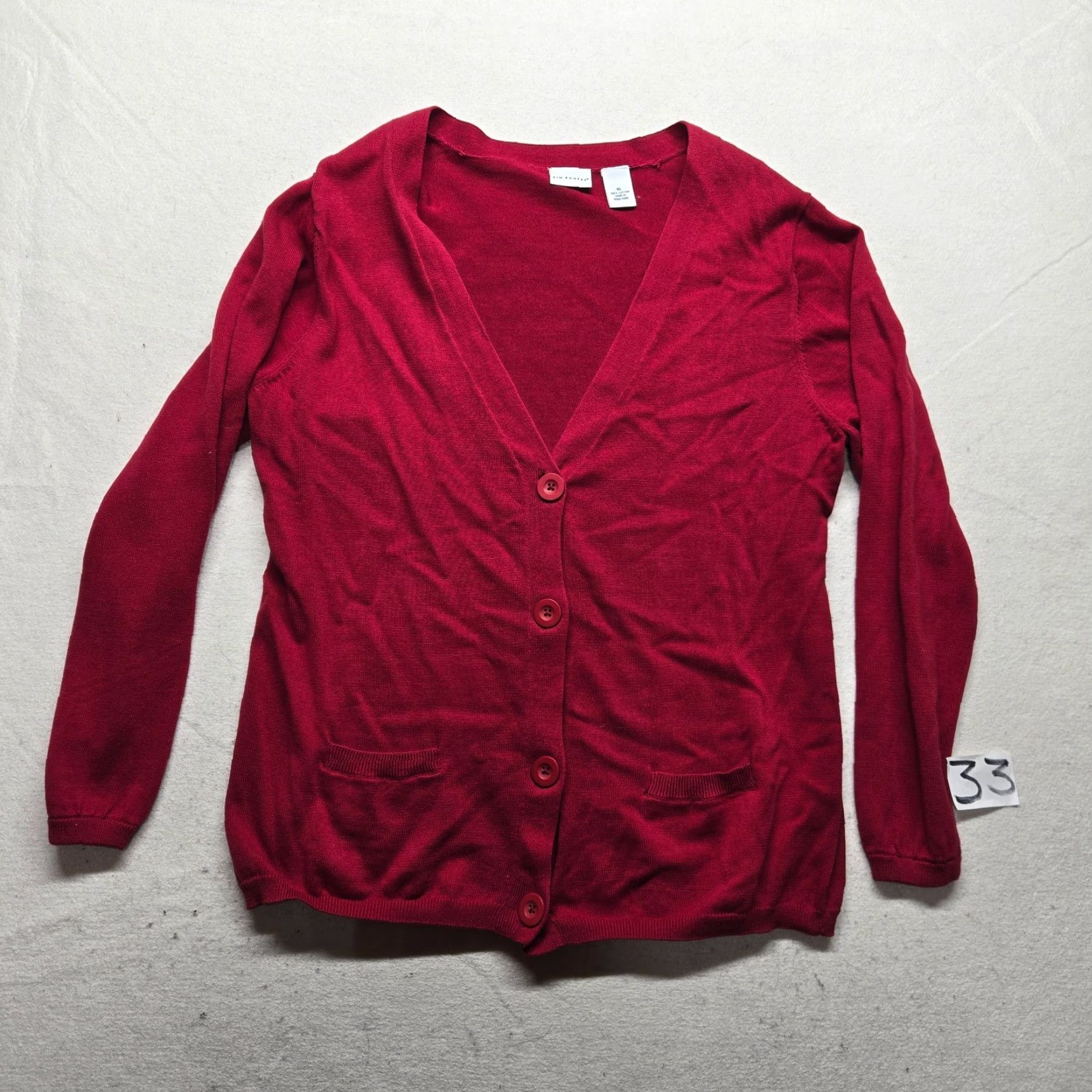 Vintage Kim Rogers Cardigan Sweater Red Solid XL Women's Knit Long Sleeve Button Front Fall Winter Vintage No Size XL / US 12-14 / IT 48-50 - 2 Thumbnail