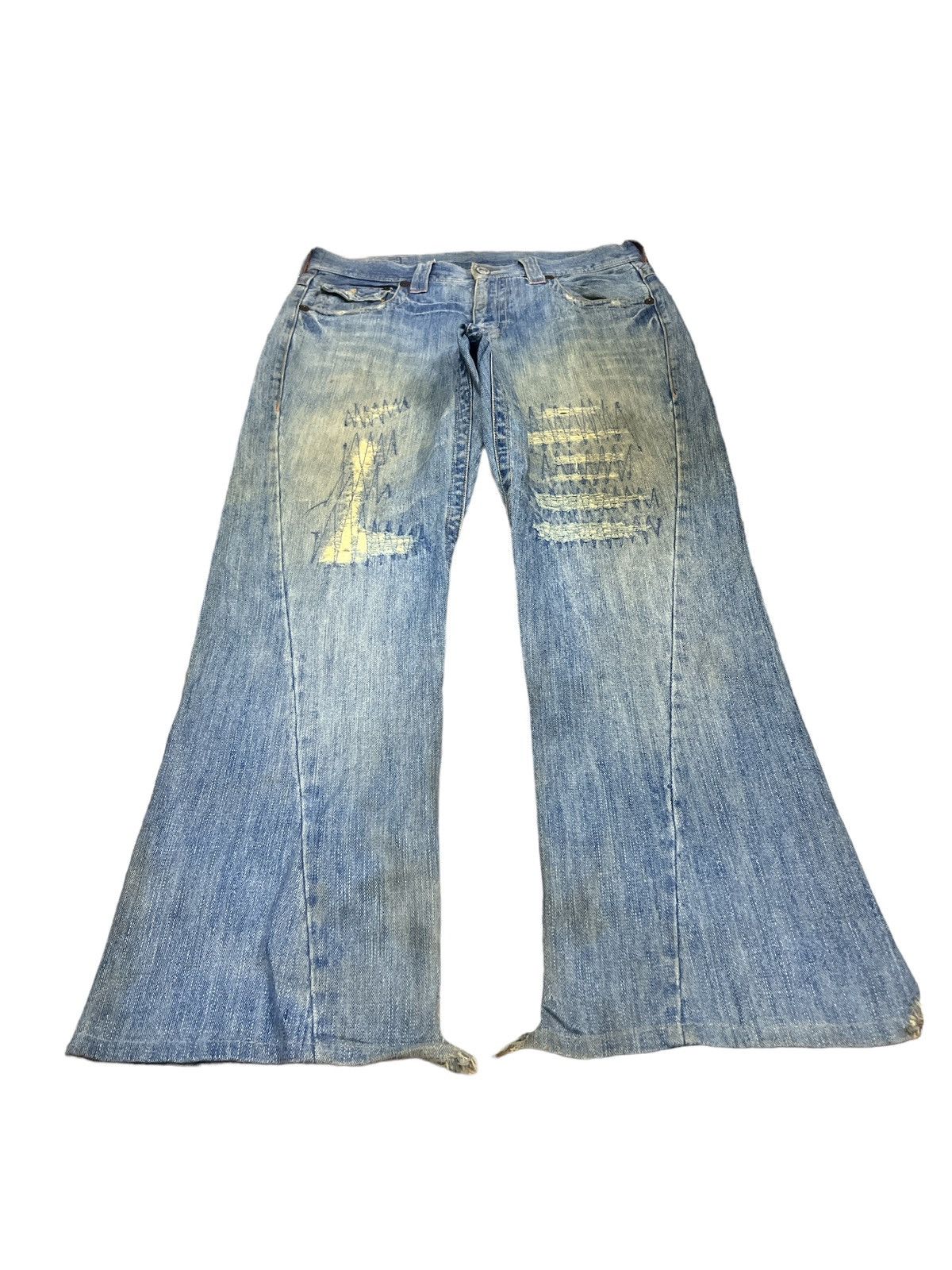 Designer × Hysteric Glamour × Japanese Brand FLARED🔥BIG BILL RIPPED DISTRESSED DENIM PANT Size US 32 / EU 48 - 2 Thumbnail
