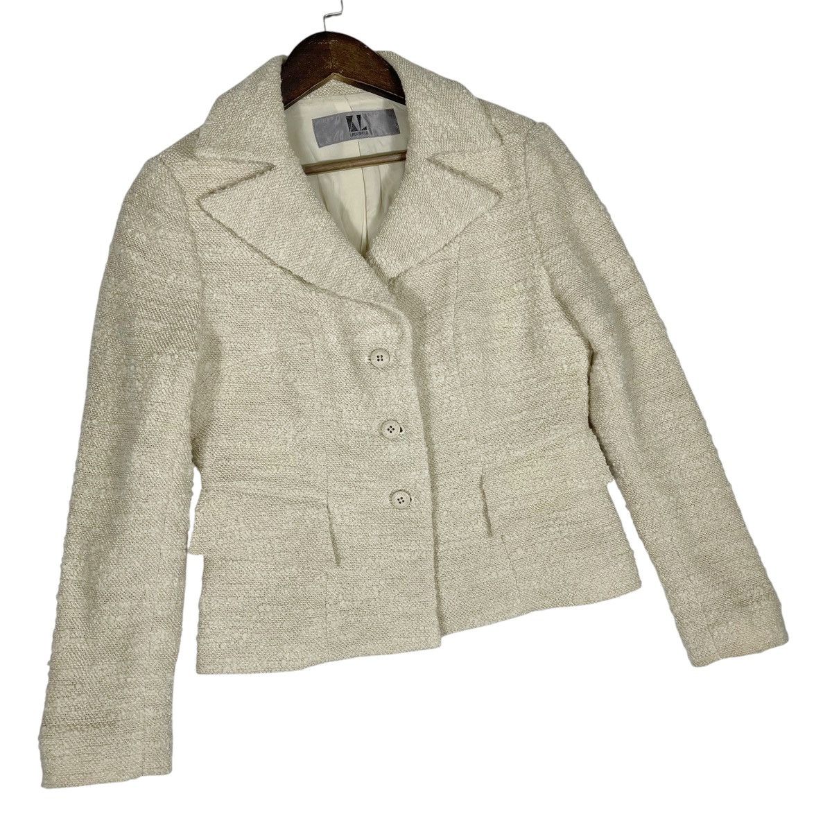 Karl Lagerfeld Vintage KL Karl Lagerfeld Cream Bouclé Tweed Blazer Jacket Size M / US 6-8 / IT 42-44 - 9 Thumbnail
