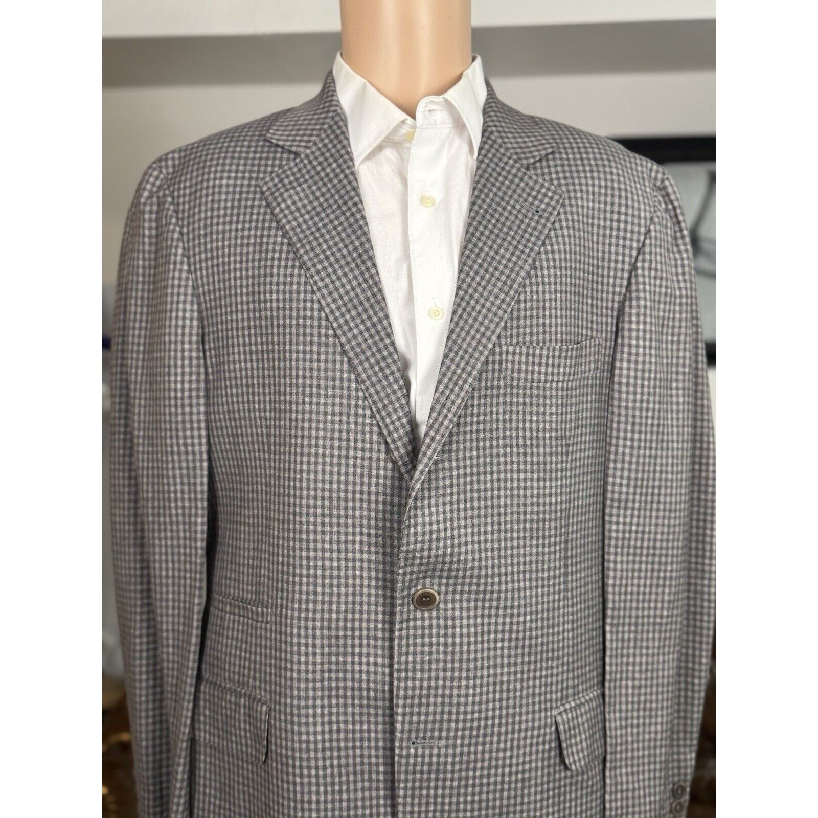 Brunello Cucinelli Brunello Cucinelli Linen Wool Silk Gingham blazer 52/42 Size 42R - 2 Thumbnail