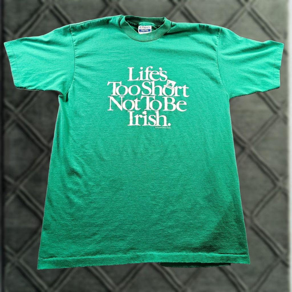 Hanes VINTAGE Hanes Green Graphic T-shirt Mens 90s Funny Irish Crew Neck Short Sleeve Sz L Made In USA Size US L / EU 52-54 / 3 - 1 Thumbnail