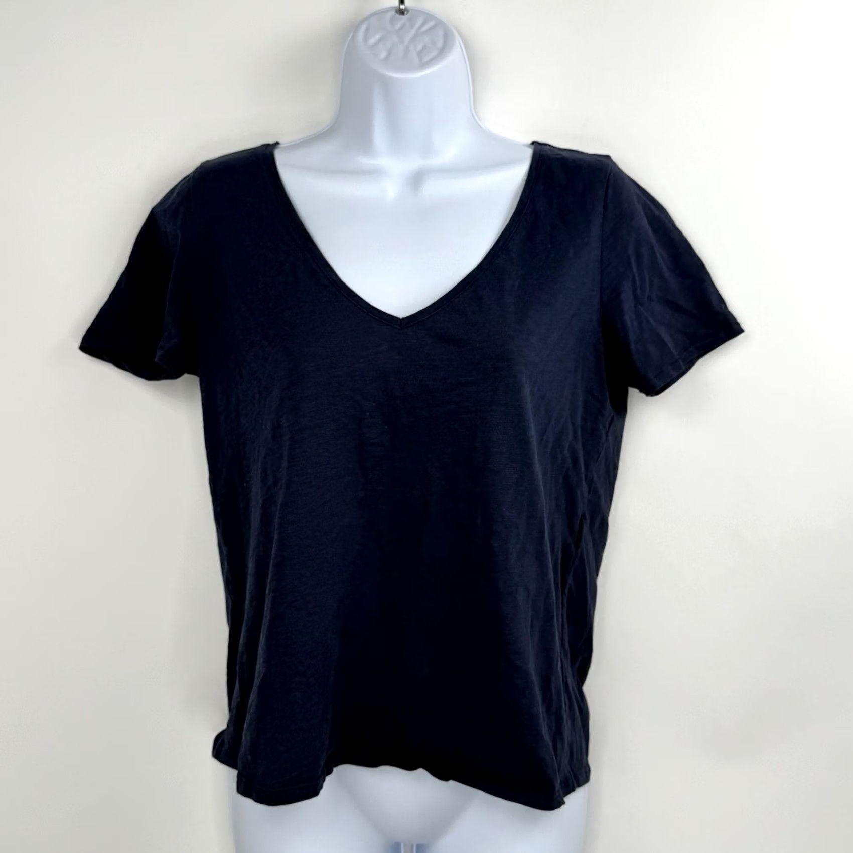Vintage Sezane T-Shirt Navy V-Neck 100% Cotton Short Sleeve Women M Casual Basic Size M / US 6-8 / IT 42-44 - 2 Thumbnail