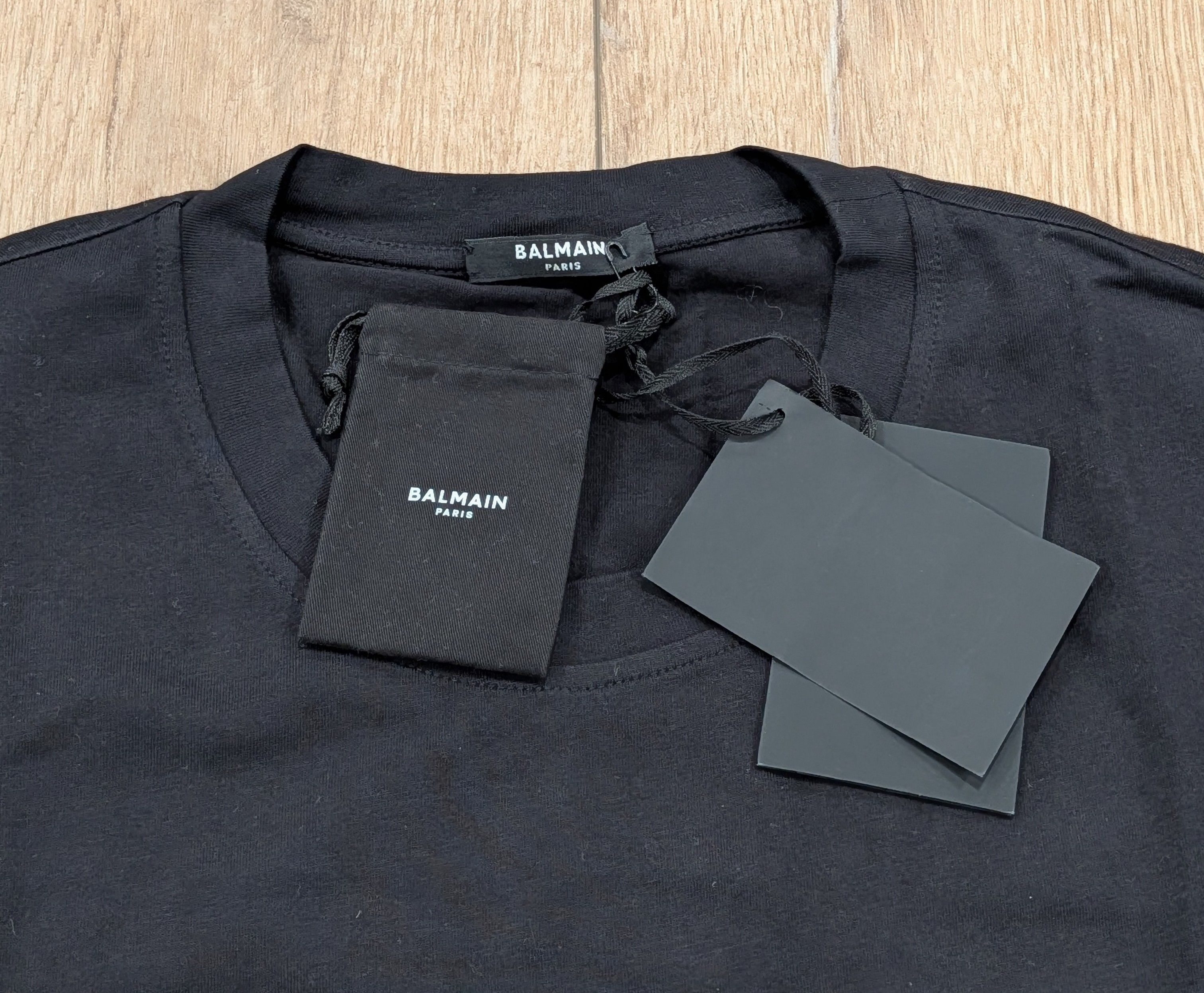 Balmain BALMAIN Embroidered Crystal Logo Cotton T-Shirt Black Medium Size US M / EU 48-50 / 2 - 3 Thumbnail