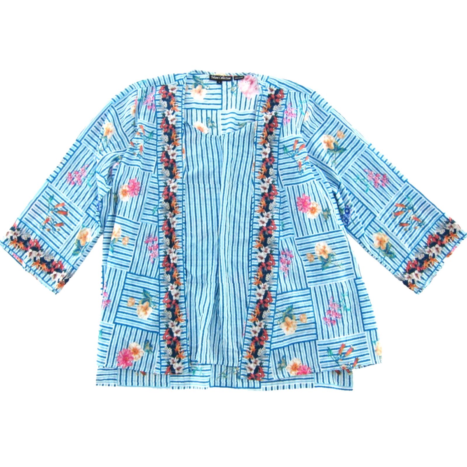 IOLANI Tolani Collection Blouse 3/4 Sleeve Adult L Blue Floral Rayon Bohemian Womens Size L / US 10 / IT 46 - 2 Thumbnail