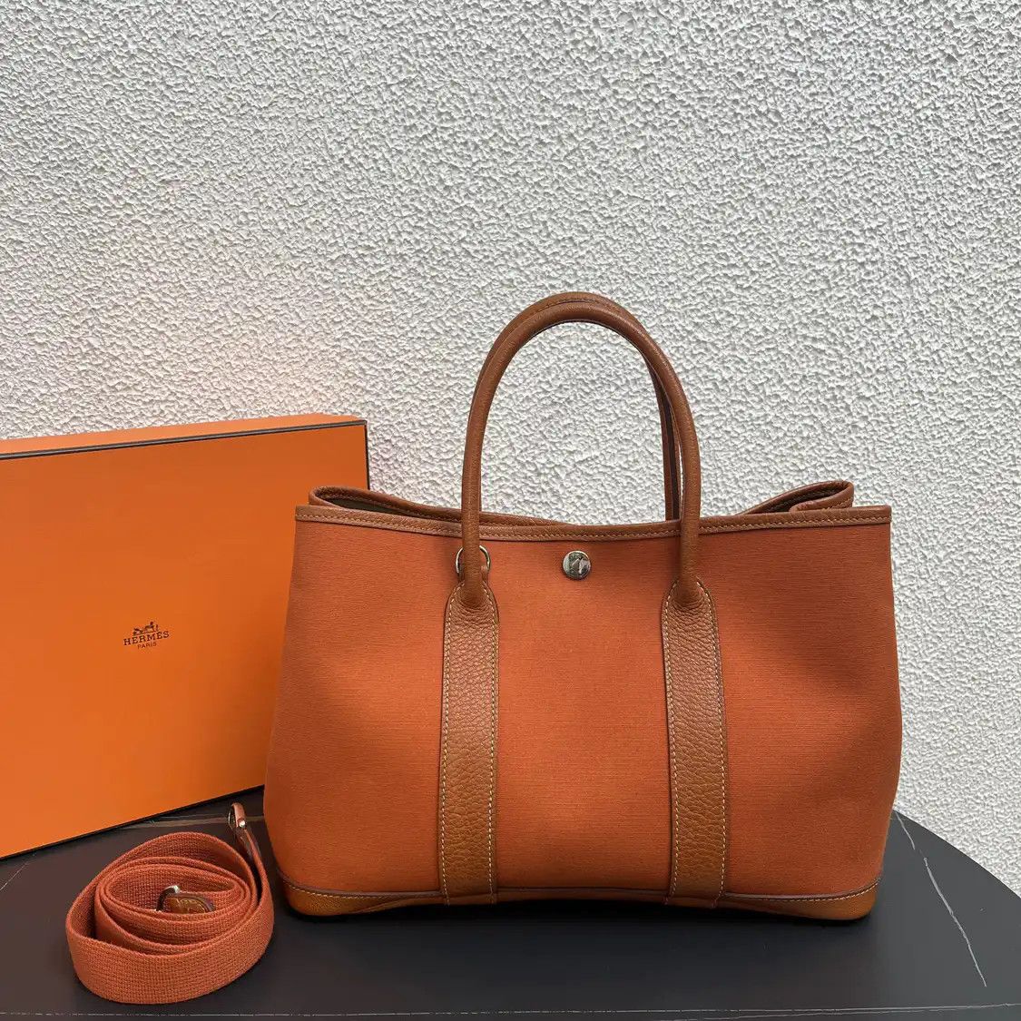 Hermes Hermes Garden Party 30 Hermes orange canvas Garden Party crossbody bag silver ha Size ONE SIZE - 1 Thumbnail