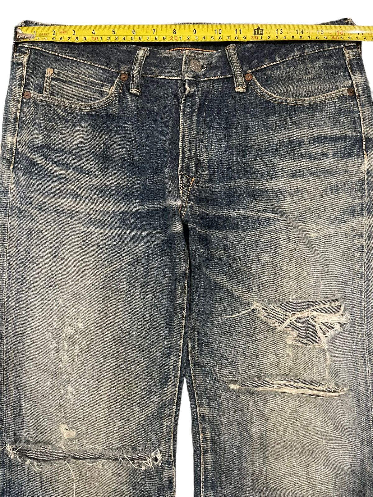 45rpm Vintage Japanese 45rpm Studio Blue Wash Distress Loose Jeans Size US 32 / EU 48 - 9 Thumbnail