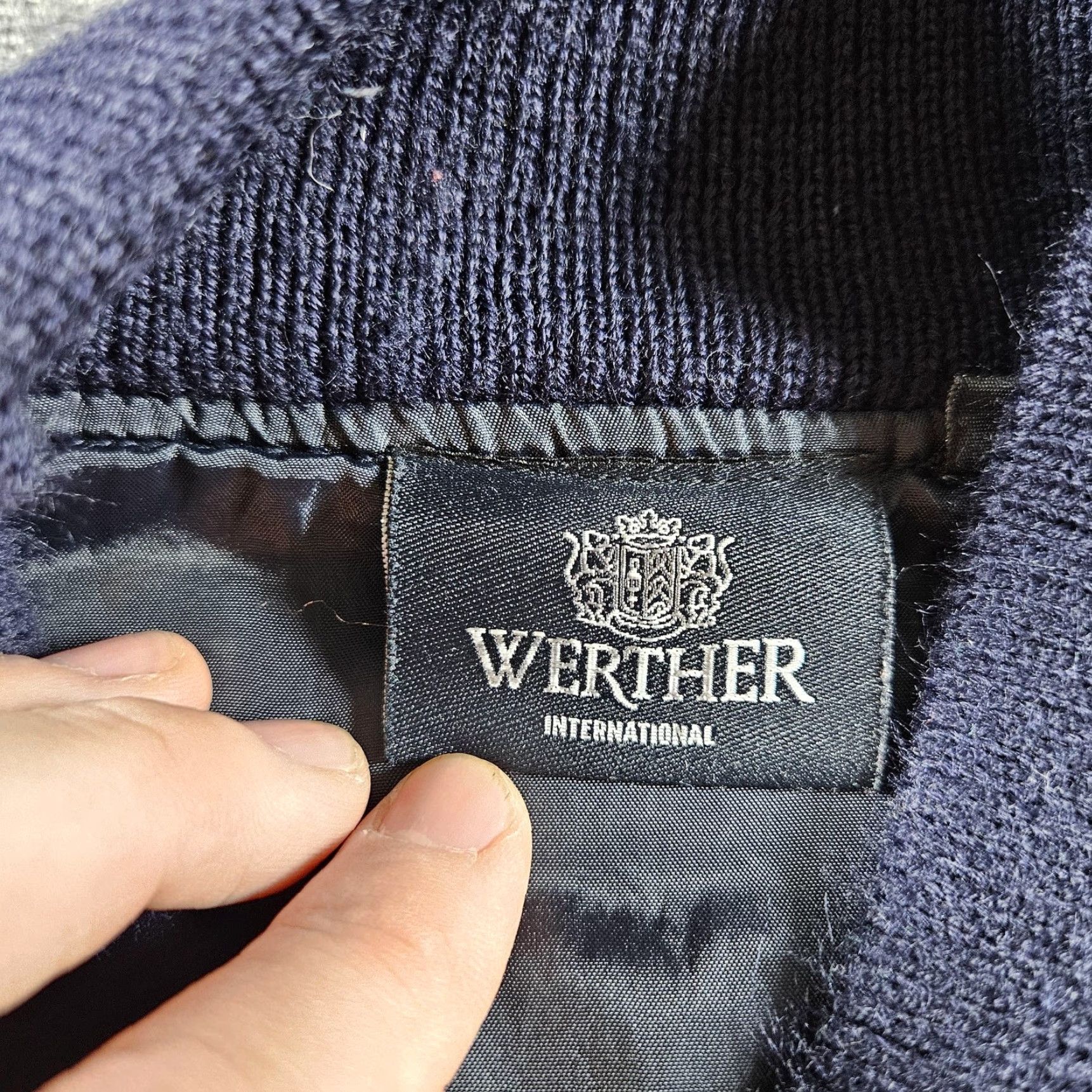 Vintage Werther International Sweater Mens Large Blue Full Zip Mock Neck Geometric Knit Size US L / EU 52-54 / 3 - 6 Thumbnail